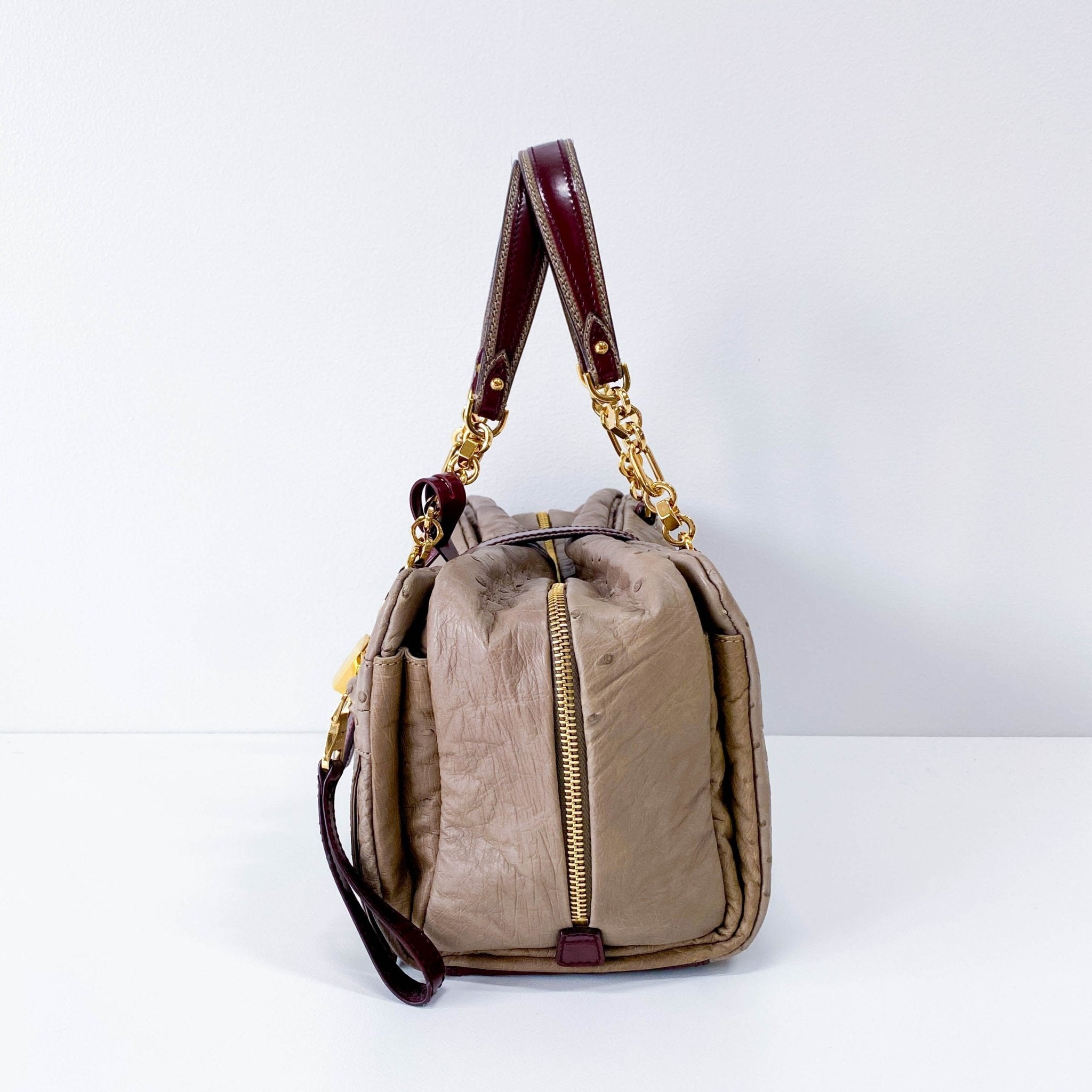 LOEWE Grey Leather with Gold and Wine Details Handle Bag, in , Sold by HIVE PRELOVED - Handle Bags, ,