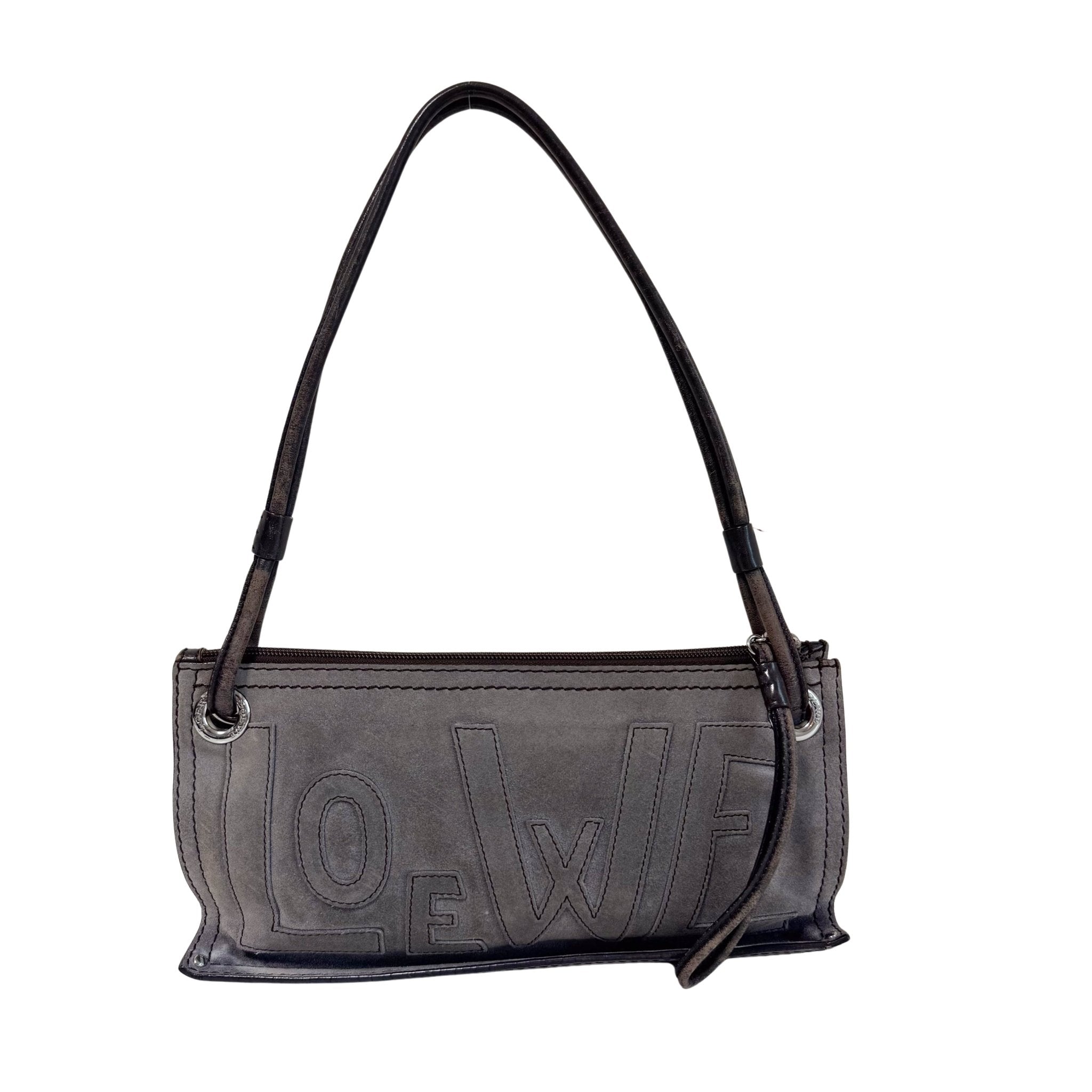 LOEWE Logo & Anagram Patch Grey Suede Shoulder Bag, in , Sold by HIVE PRELOVED - Shoulder Bags, ,