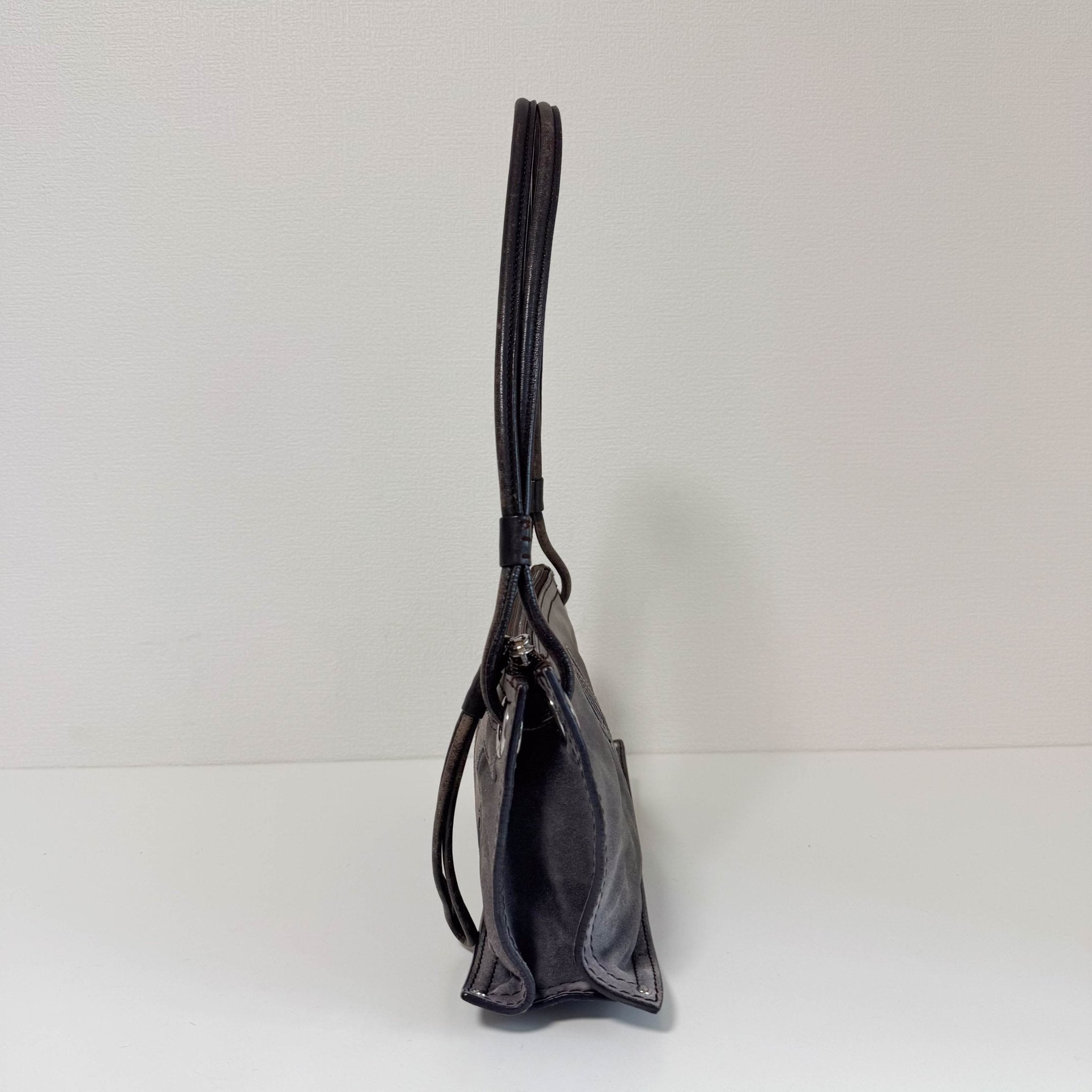 LOEWE Logo & Anagram Patch Grey Suede Shoulder Bag, in , Sold by HIVE PRELOVED - Shoulder Bags, ,