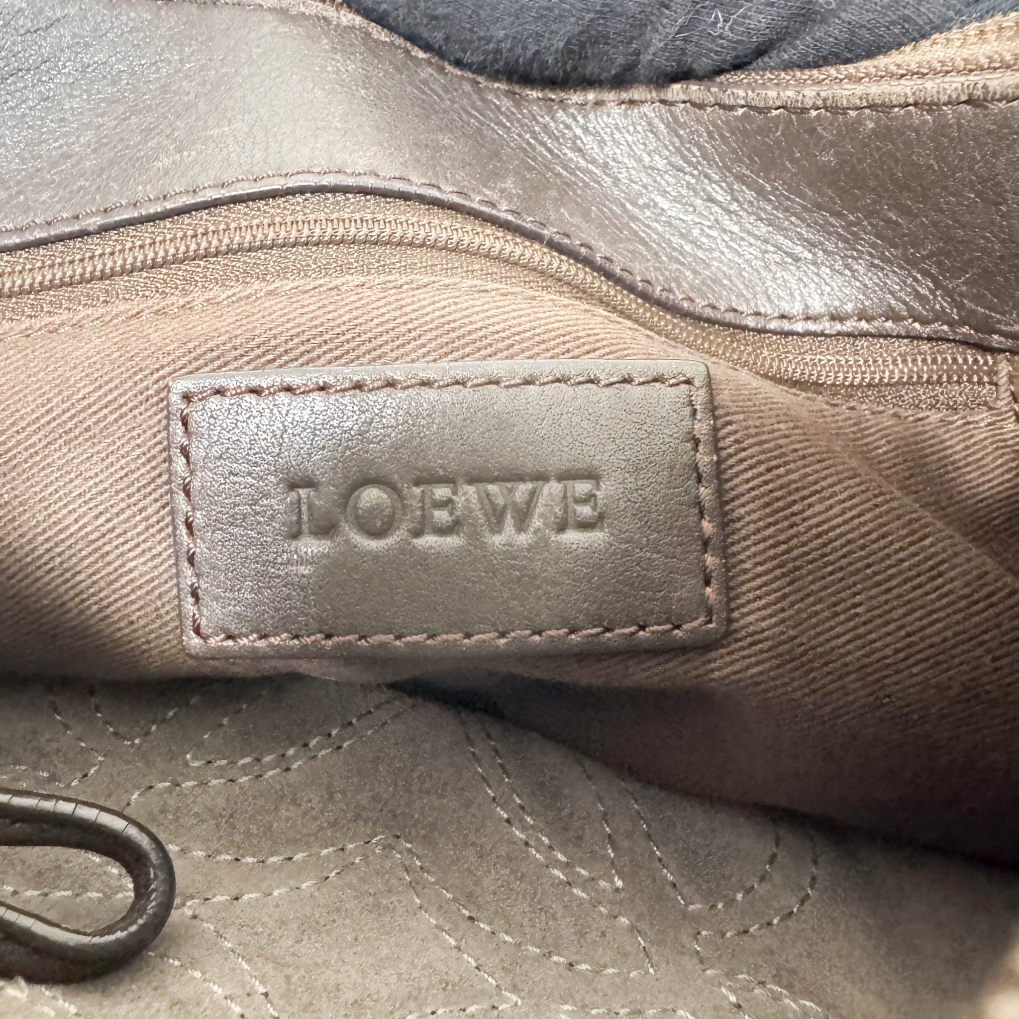 LOEWE Logo & Anagram Patch Grey Suede Shoulder Bag, in , Sold by HIVE PRELOVED - Shoulder Bags, ,
