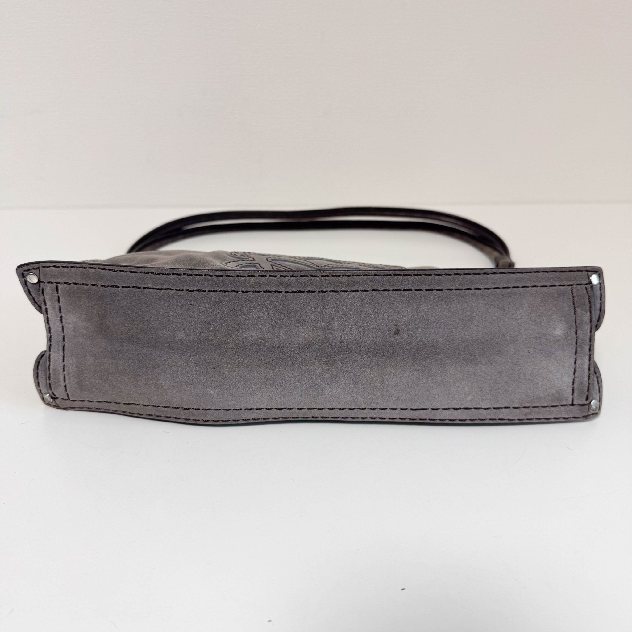 LOEWE Logo & Anagram Patch Grey Suede Shoulder Bag, in , Sold by HIVE PRELOVED - Shoulder Bags, ,