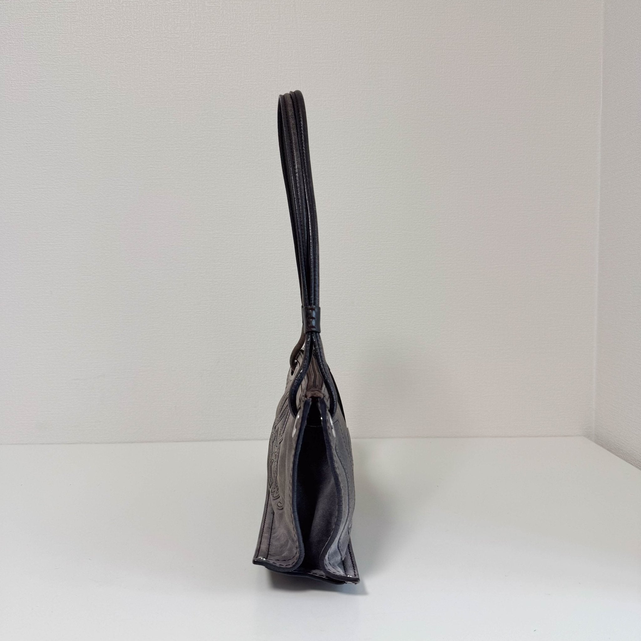 LOEWE Logo & Anagram Patch Grey Suede Shoulder Bag, in , Sold by HIVE PRELOVED - Shoulder Bags, ,