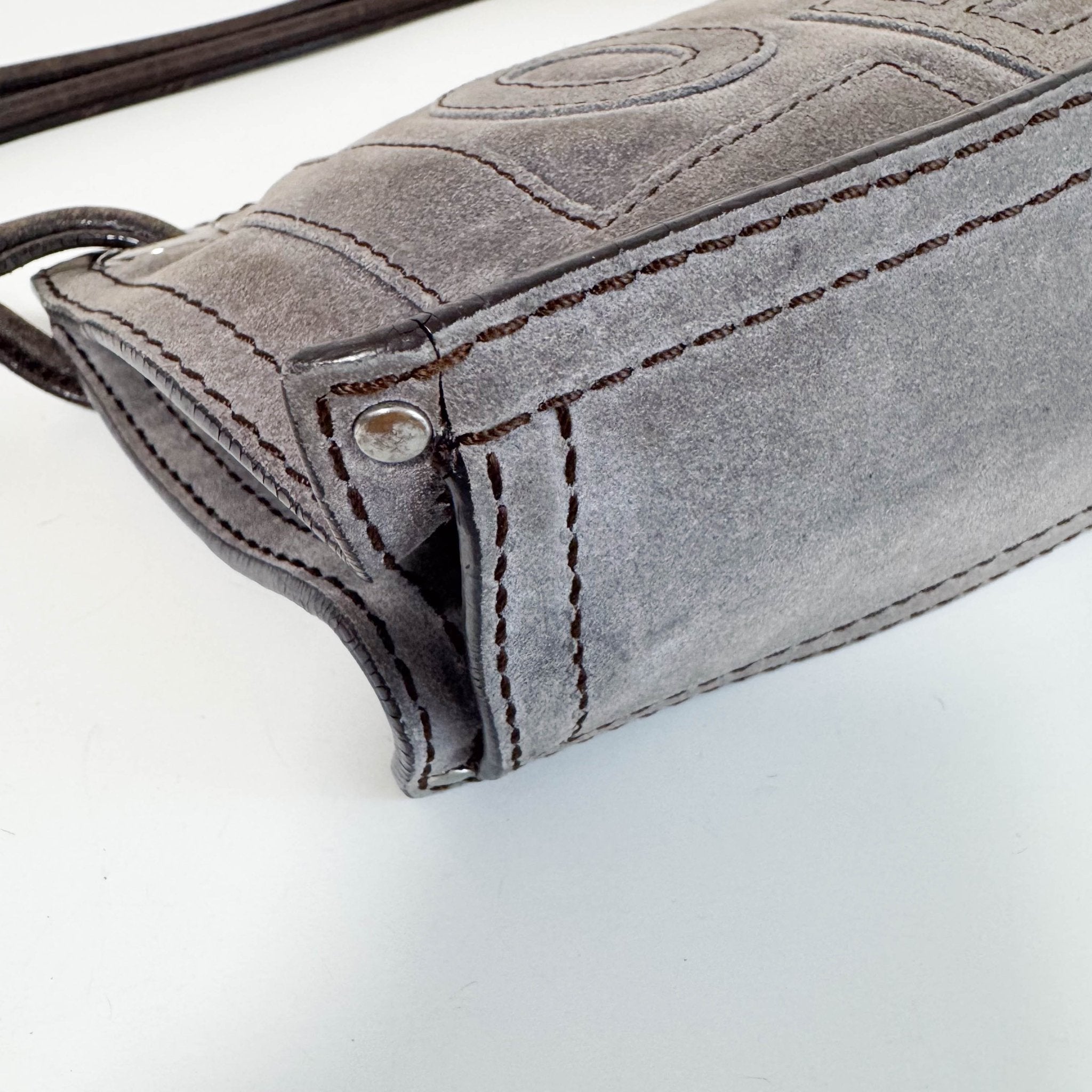 LOEWE Logo & Anagram Patch Grey Suede Shoulder Bag, in , Sold by HIVE PRELOVED - Shoulder Bags, ,