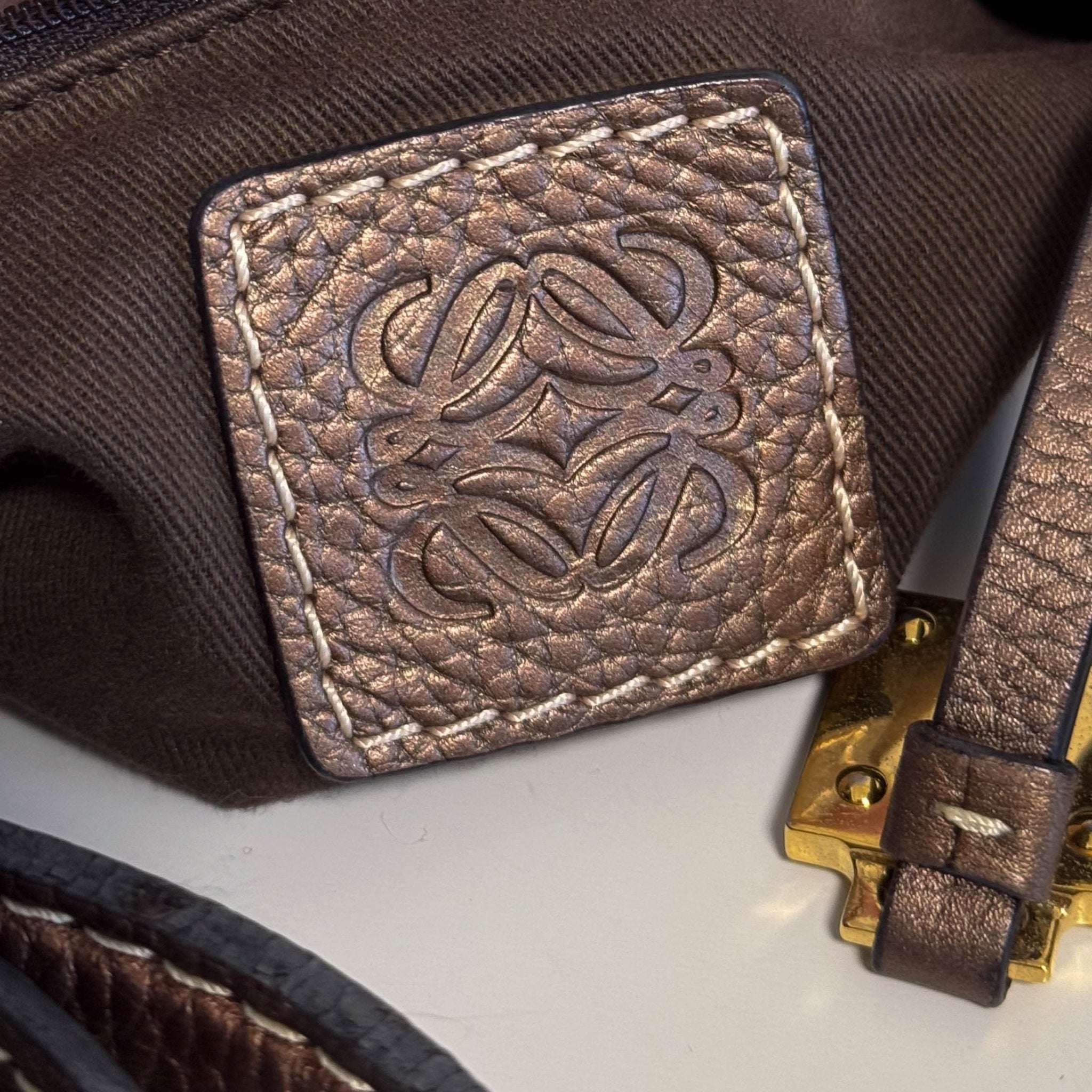 LOEWE Vintage Hobo Bronze Leather Canvas Shoulder Bag, in , Sold by HIVE PRELOVED - Shoulder Bags, ,