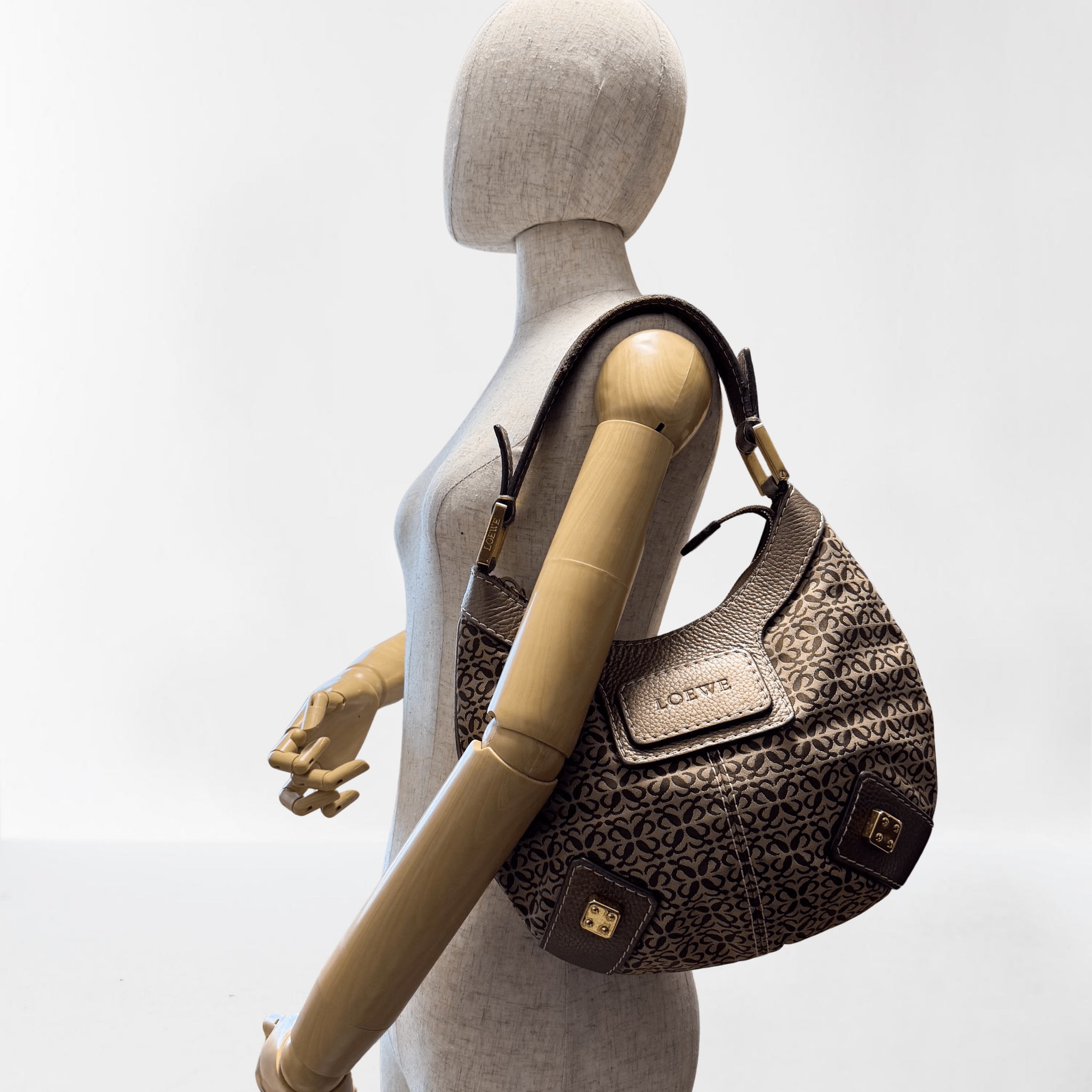 LOEWE Vintage Hobo Bronze Leather Canvas Shoulder Bag, in , Sold by HIVE PRELOVED - Shoulder Bags, ,