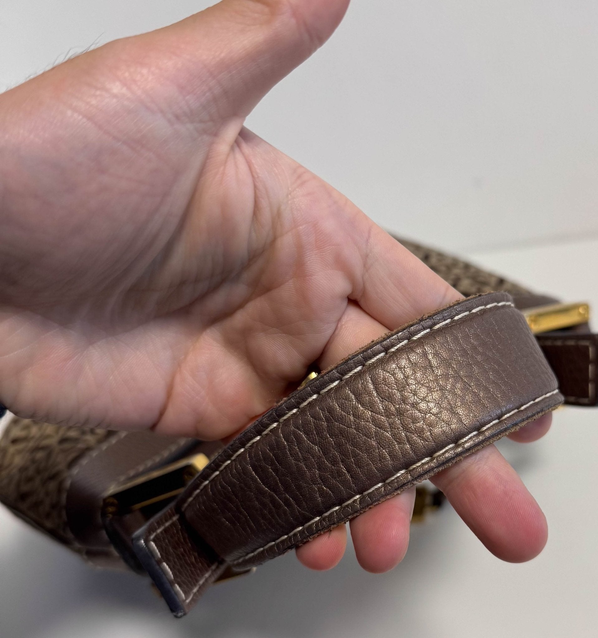 LOEWE Vintage Hobo Bronze Leather Canvas Shoulder Bag, in , Sold by HIVE PRELOVED - Shoulder Bags, ,