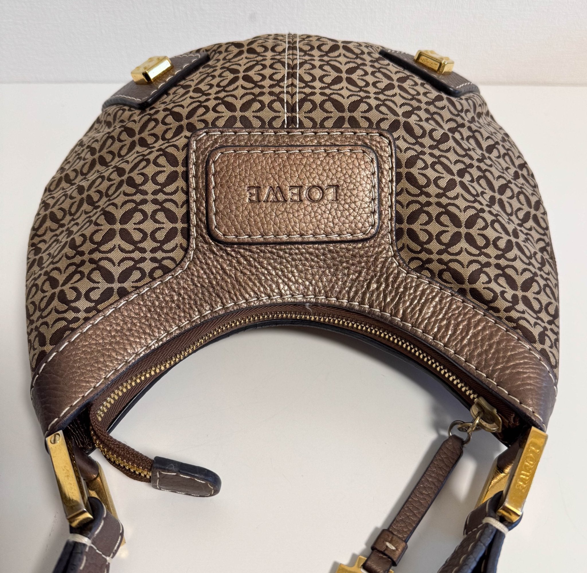 LOEWE Vintage Hobo Bronze Leather Canvas Shoulder Bag, in , Sold by HIVE PRELOVED - Shoulder Bags, ,