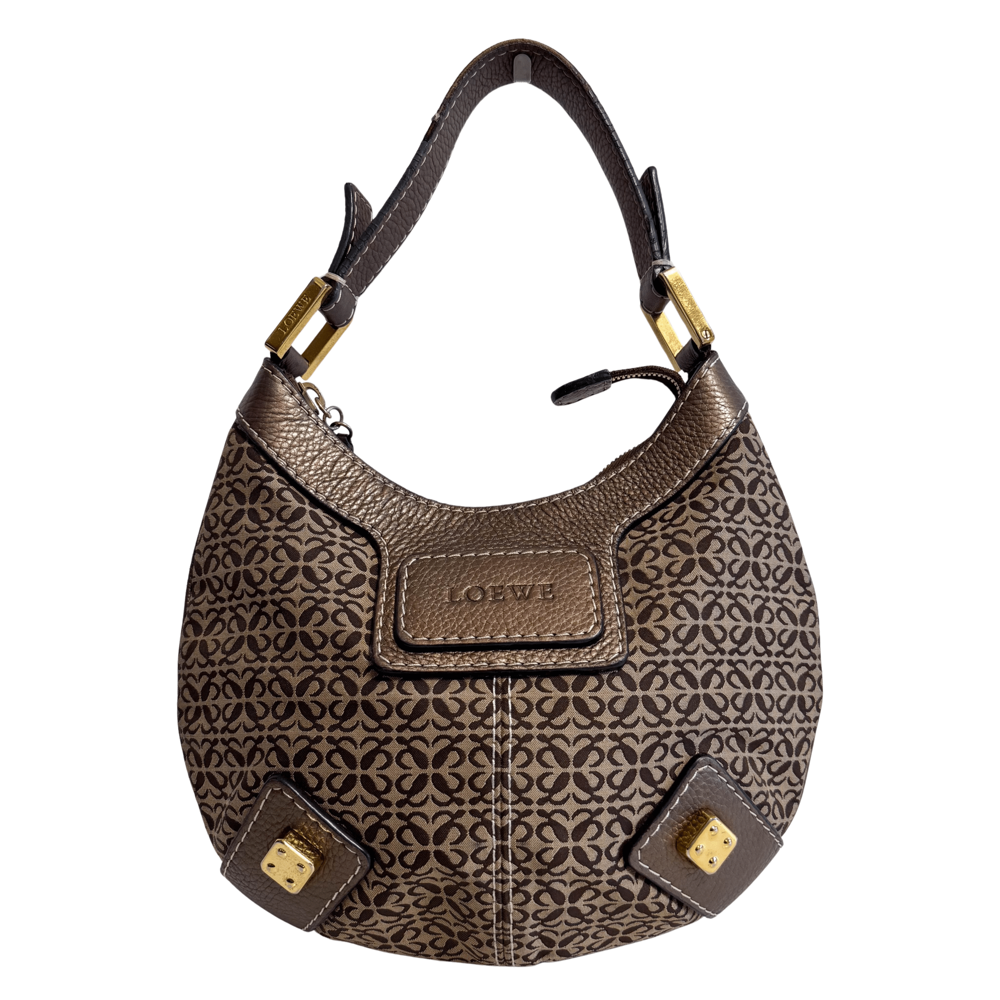 LOEWE Vintage Hobo Bronze Leather Canvas Shoulder Bag, in , Sold by HIVE PRELOVED - Shoulder Bags, ,