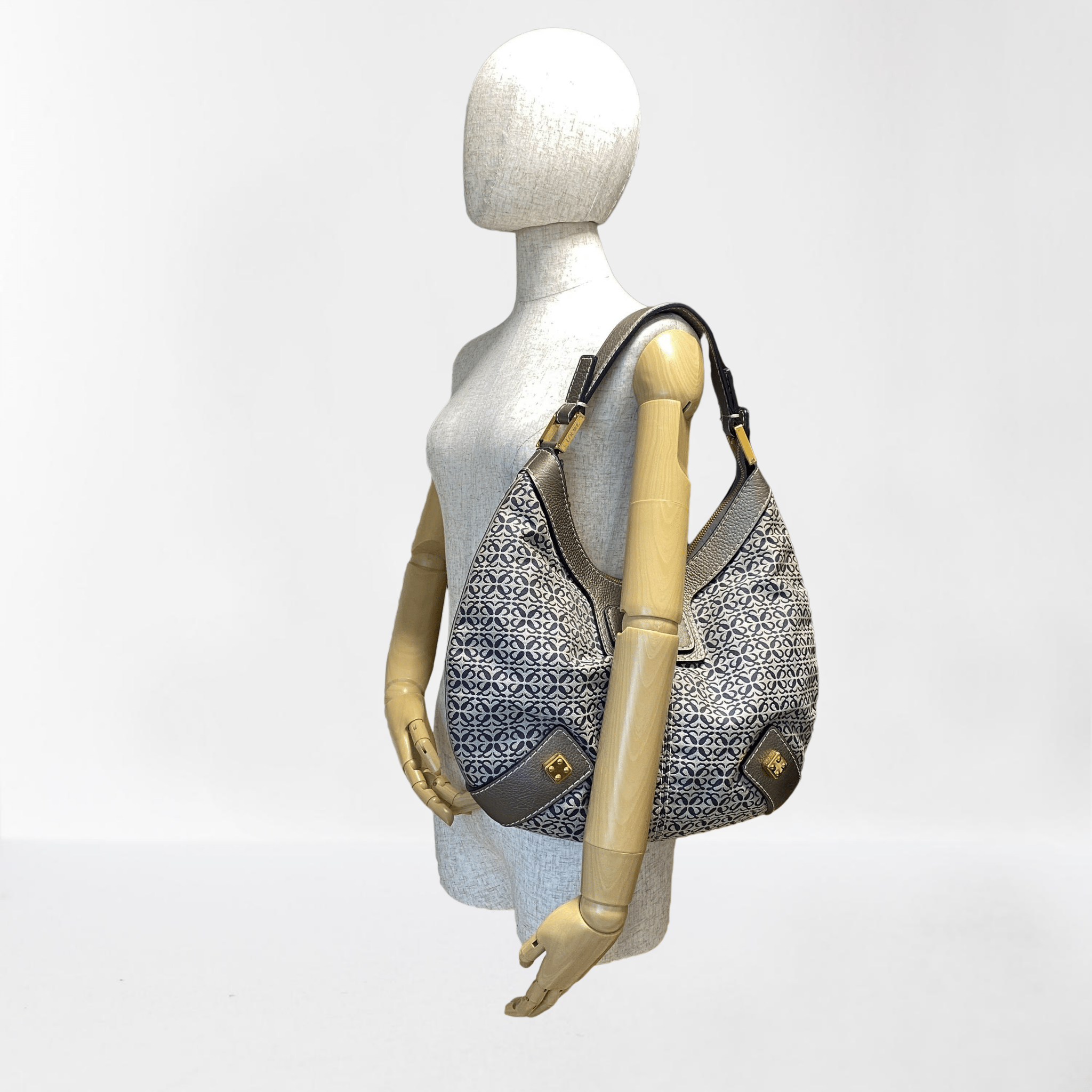 LOEWE Vintage Hobo Grey Leather and Canvas Shoulder Bag, in , Sold by HIVE PRELOVED - Shoulder Bags, ,