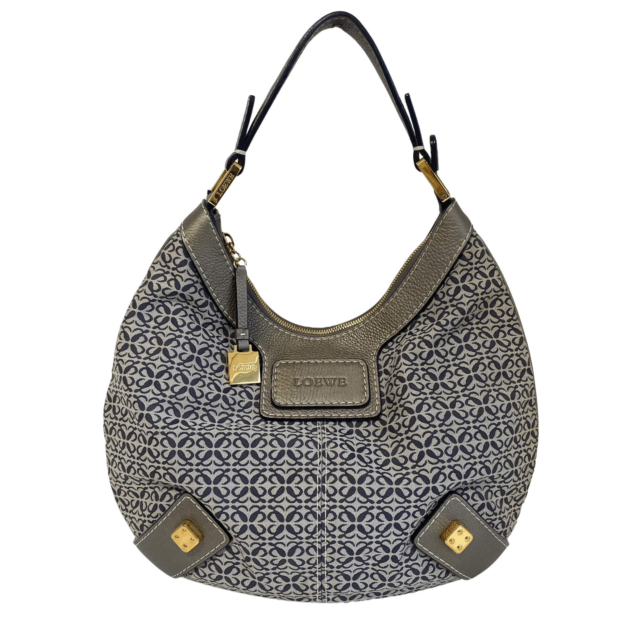 LOEWE Vintage Hobo Grey Leather and Canvas Shoulder Bag, in , Sold by HIVE PRELOVED - Shoulder Bags, ,