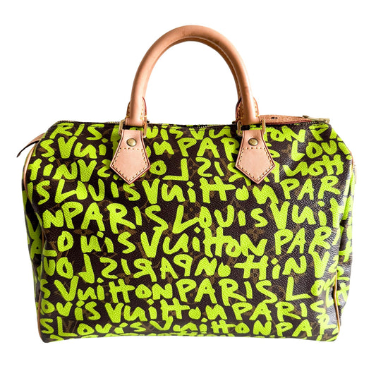 LOUIS VUITTON Louis Vuitton x Stephen Sprouse Monogram Graffiti Speedy 30 Neon Green, in , Sold by HIVE PRELOVED - Handle Bags, ,
