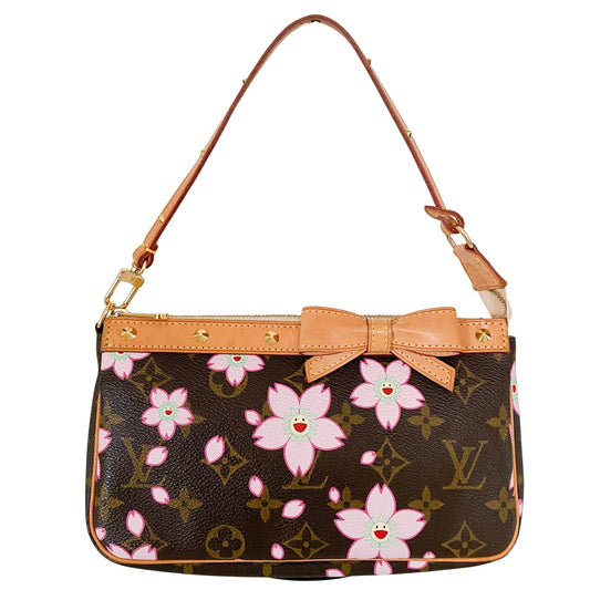 Louis Vuitton x Takashi Murakami 2003 Cherry Blossom Monogram Canvas Pochette Accessoire Mini Shoulder Bag - HIVE PRELOVED