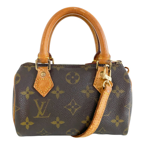 LOUIS VUITTON Nano Speedy Bandouliere, Coated Canvas in Brown, Sold by HIVE PRELOVED - Crossbody bags, Handle Bags, Mini bags
