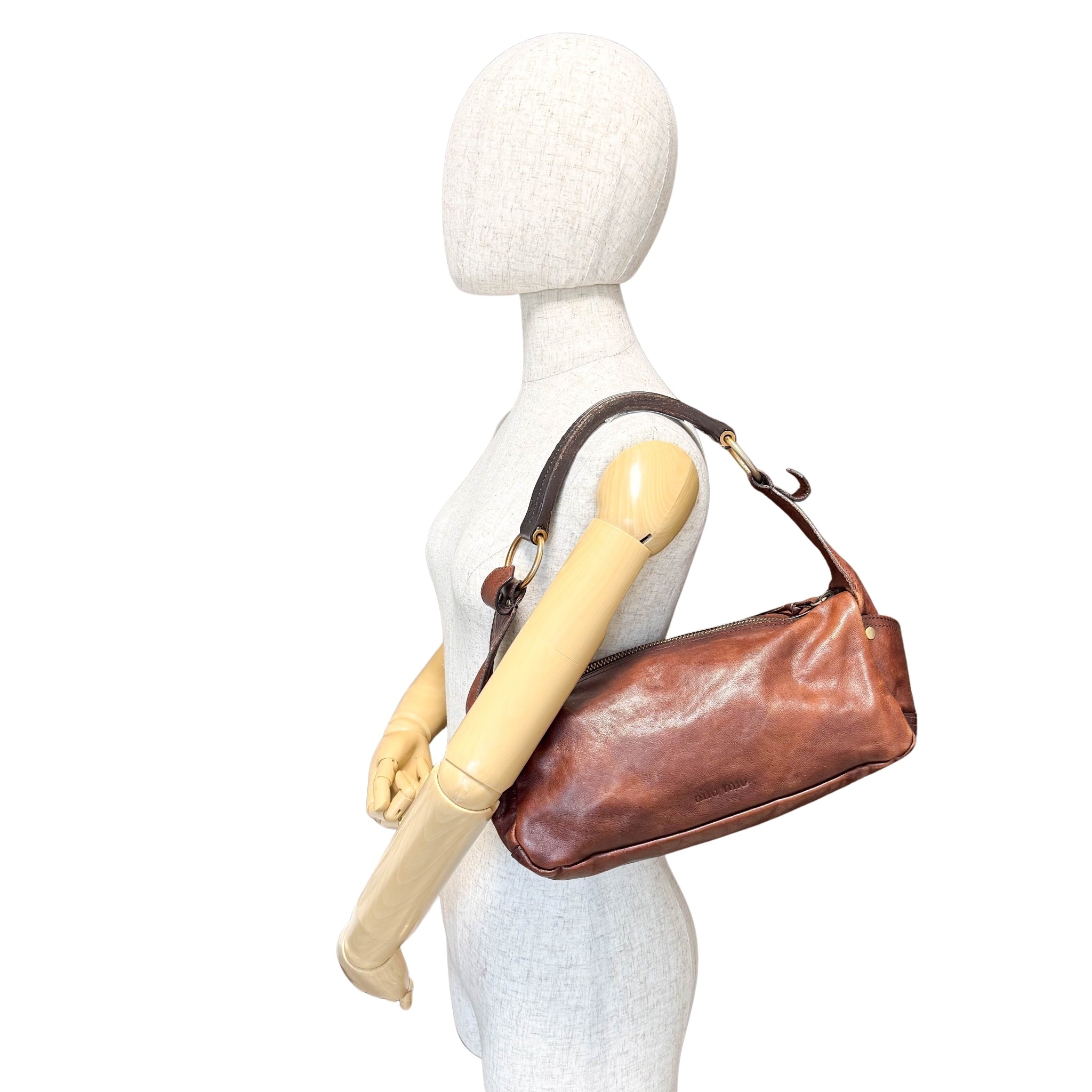 MIU MIU Archive Brown Leather with Knitted Shoulder Bag | eBay