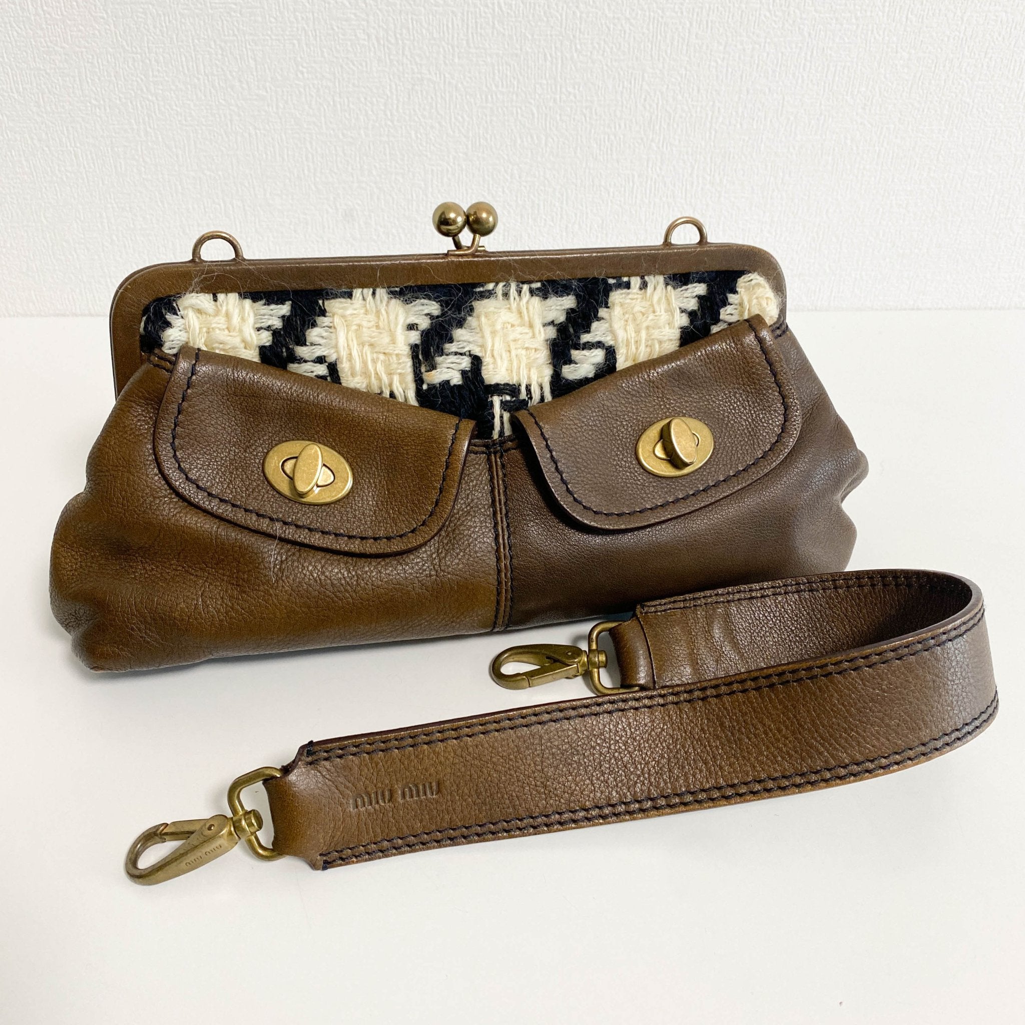 MIU MIU Archive Brown Leather with Knitted Shoulder Bag, in , Sold by HIVE PRELOVED - Shoulder Bags, ,
