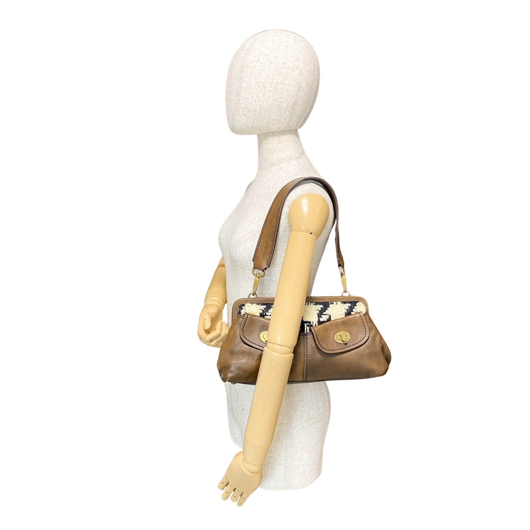 MIU MIU Archive Brown Leather with Knitted Shoulder Bag, in , Sold by HIVE PRELOVED - Shoulder Bags, ,