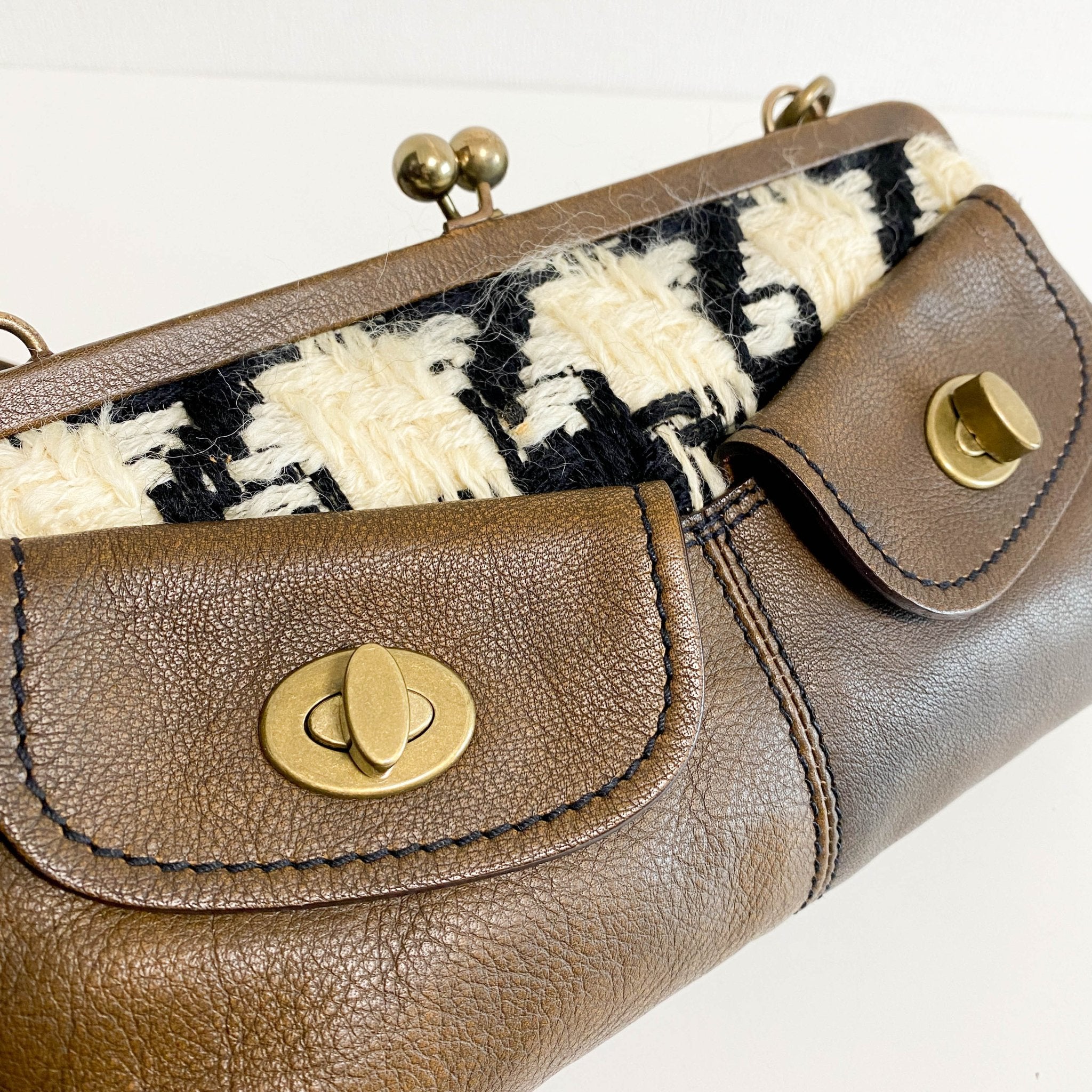 MIU MIU Archive Brown Leather with Knitted Shoulder Bag, in , Sold by HIVE PRELOVED - Shoulder Bags, ,