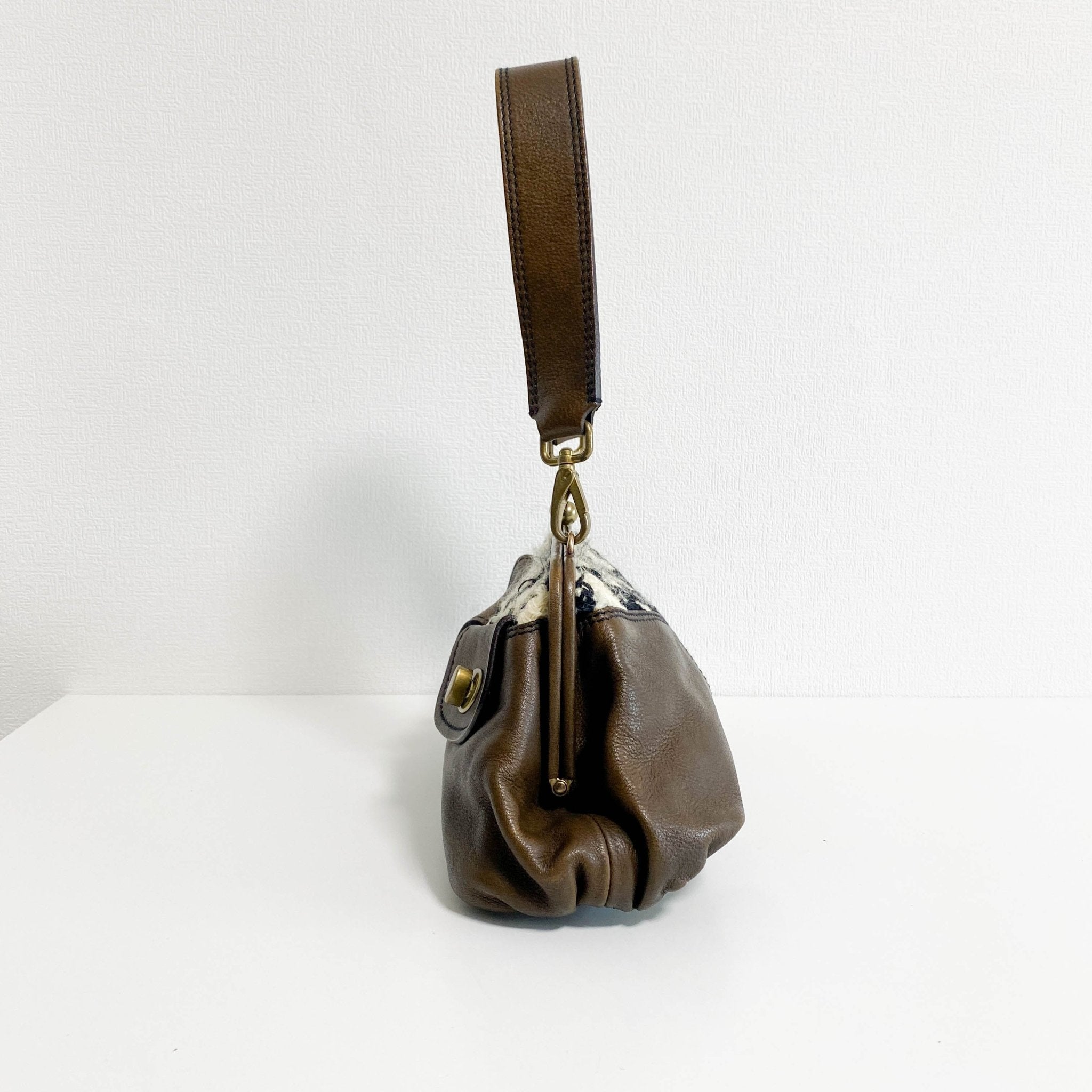 MIU MIU Archive Brown Leather with Knitted Shoulder Bag, in , Sold by HIVE PRELOVED - Shoulder Bags, ,