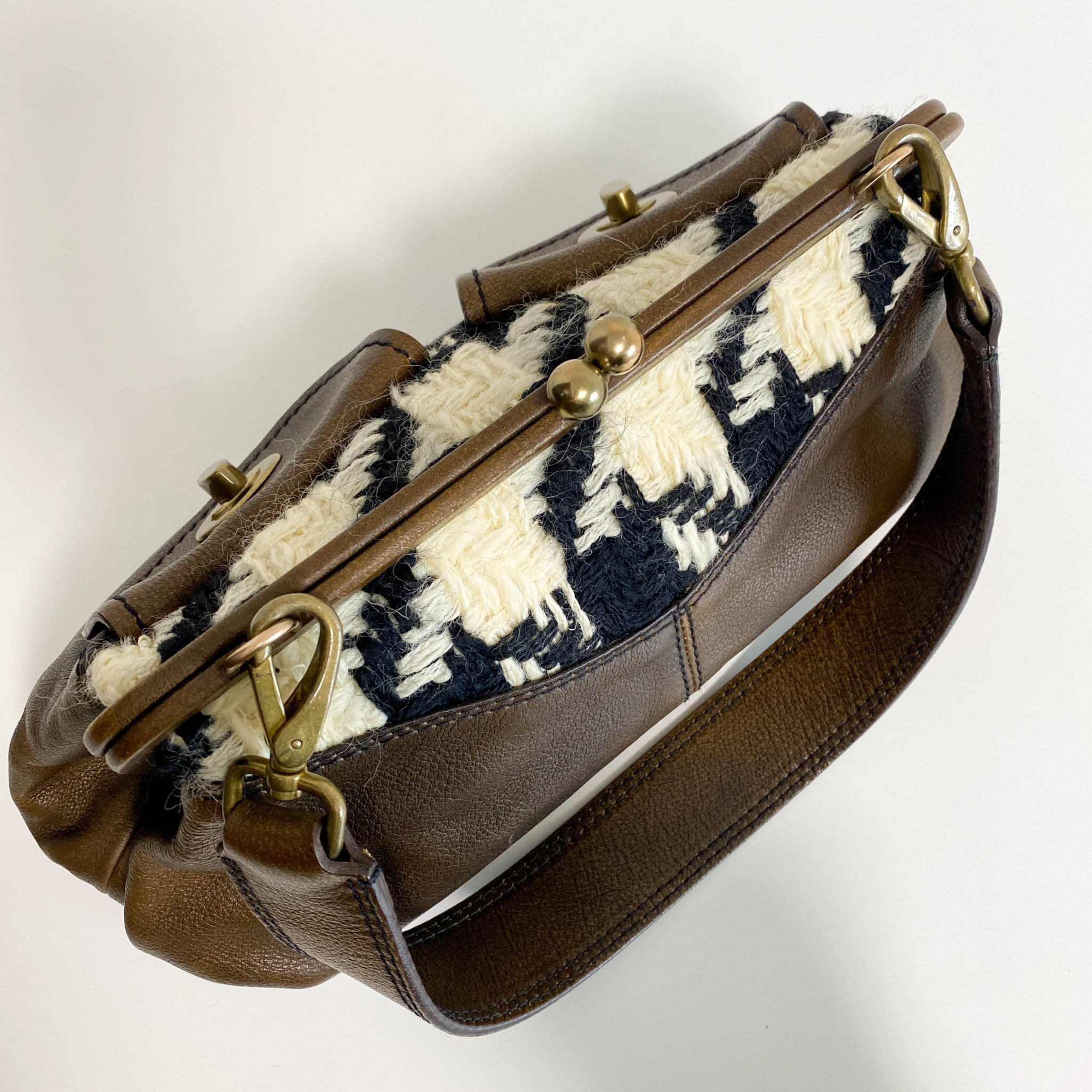 MIU MIU Archive Brown Leather with Knitted Shoulder Bag, in , Sold by HIVE PRELOVED - Shoulder Bags, ,