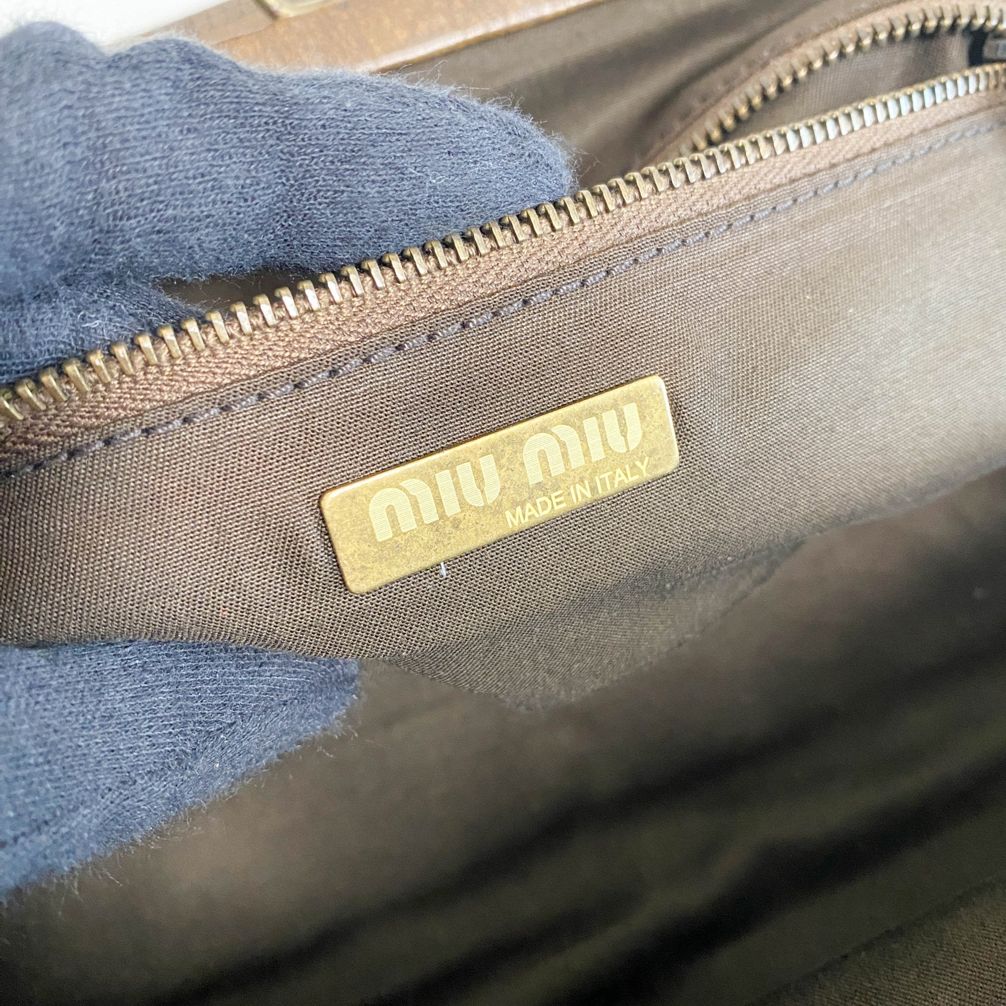 MIU MIU Archive Brown Leather with Knitted Shoulder Bag, in , Sold by HIVE PRELOVED - Shoulder Bags, ,