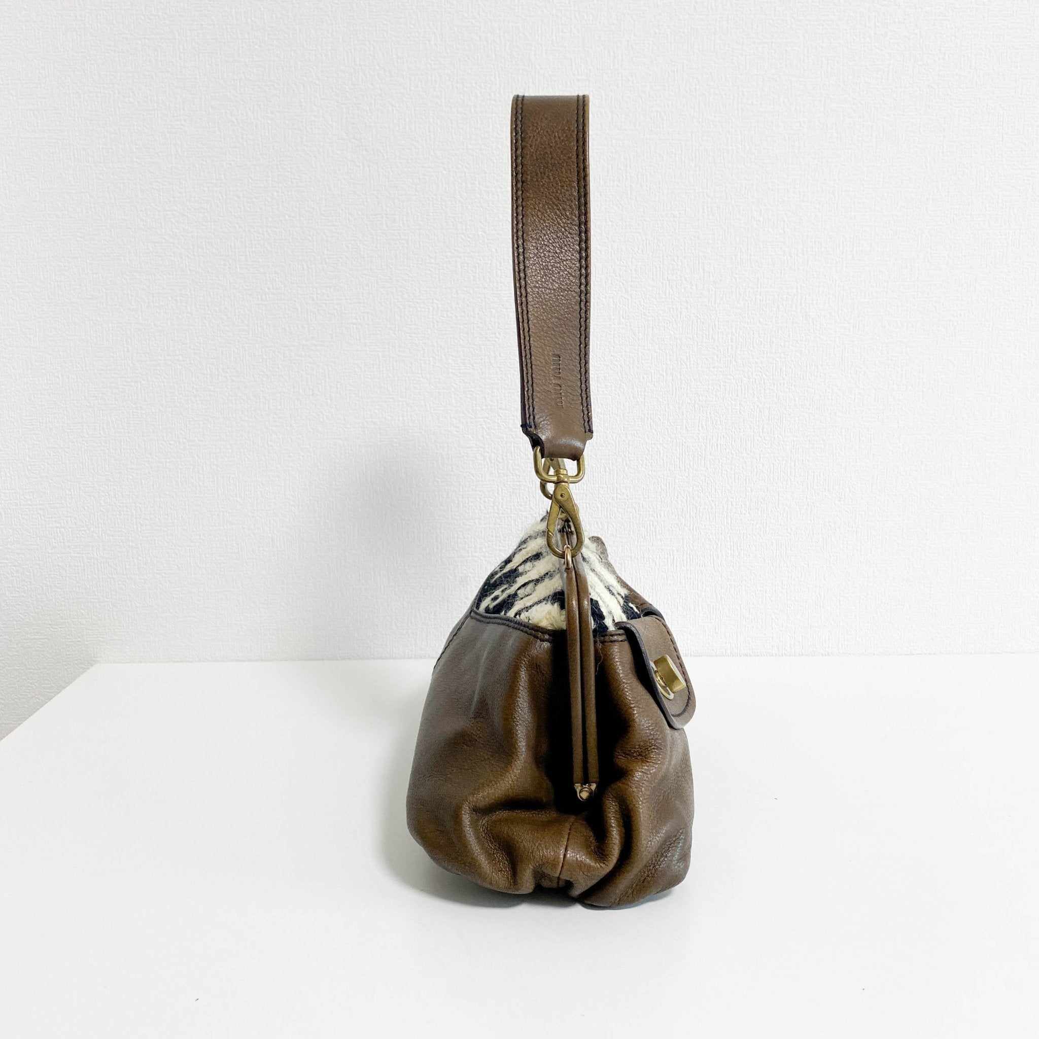 MIU MIU Archive Brown Leather with Knitted Shoulder Bag, in , Sold by HIVE PRELOVED - Shoulder Bags, ,