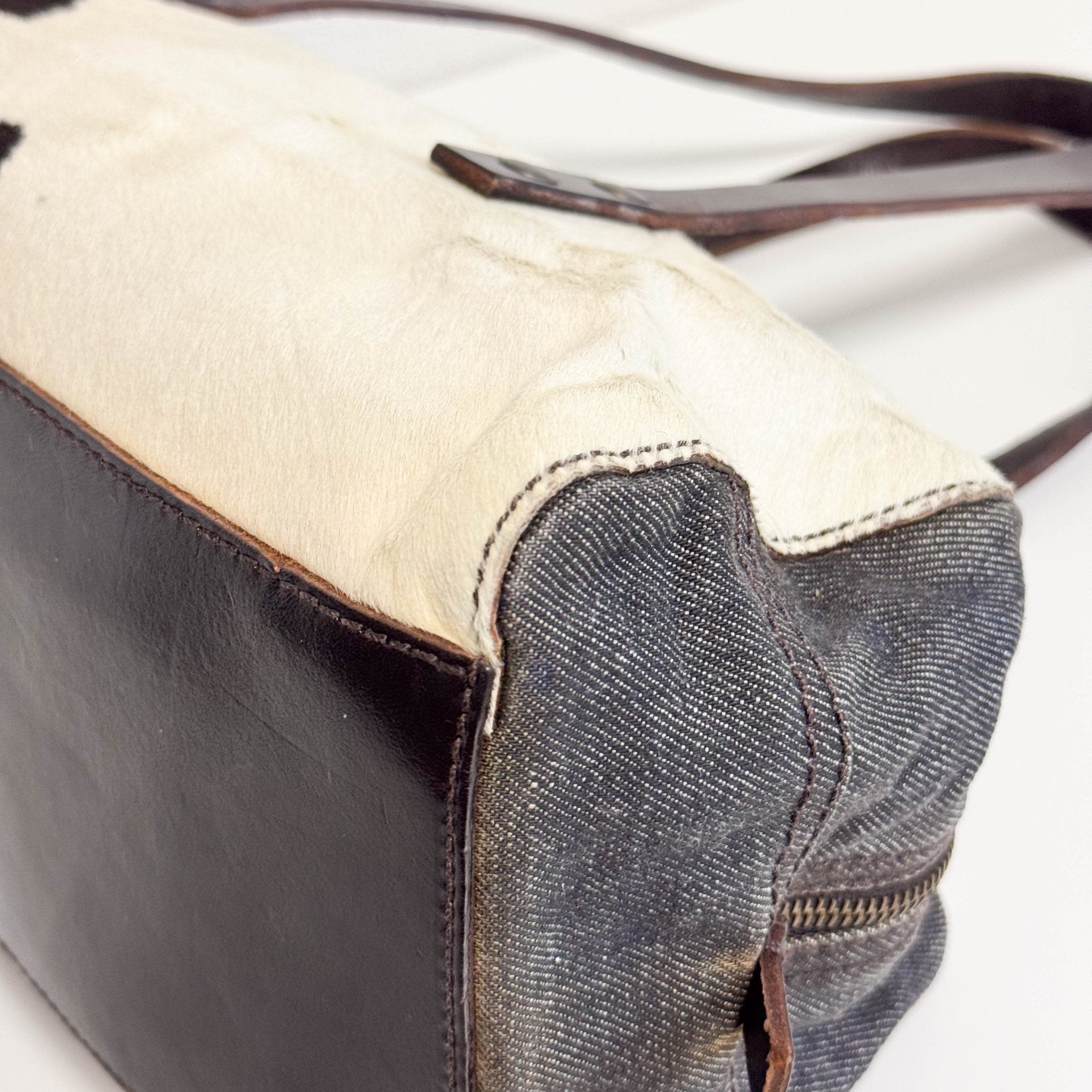 MIU MIU Archive Denim and Pony Hair Shoulder Bag, in , Sold by HIVE PRELOVED - Shoulder Bags, ,