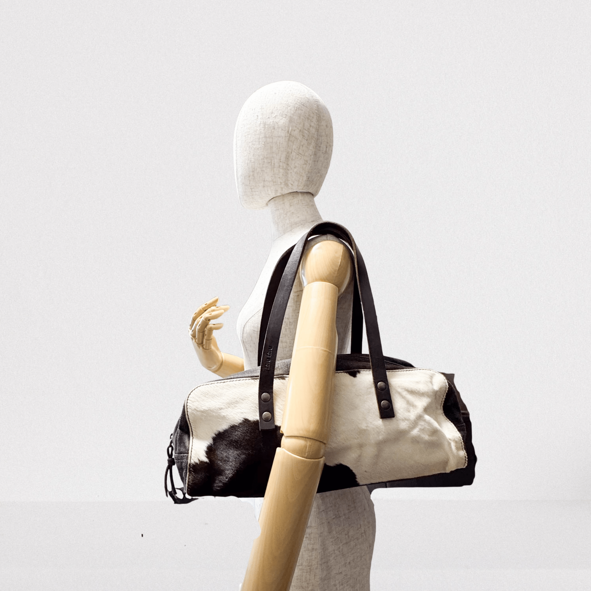 MIU MIU Archive Denim and Pony Hair Shoulder Bag, in , Sold by HIVE PRELOVED - Shoulder Bags, ,