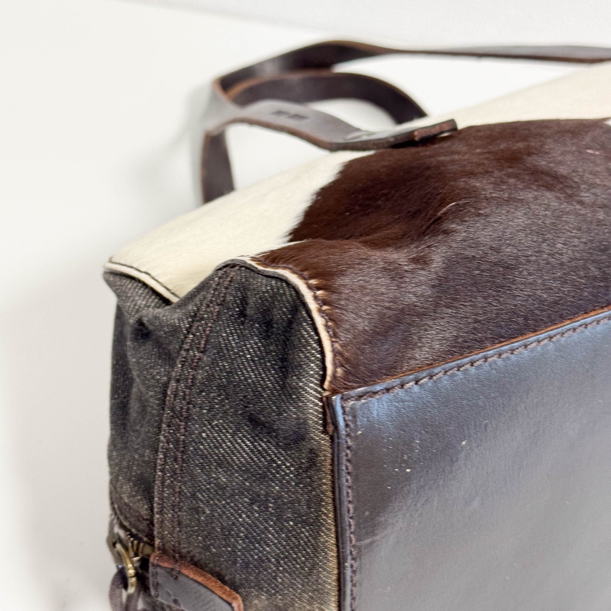 MIU MIU Archive Denim and Pony Hair Shoulder Bag, in , Sold by HIVE PRELOVED - Shoulder Bags, ,