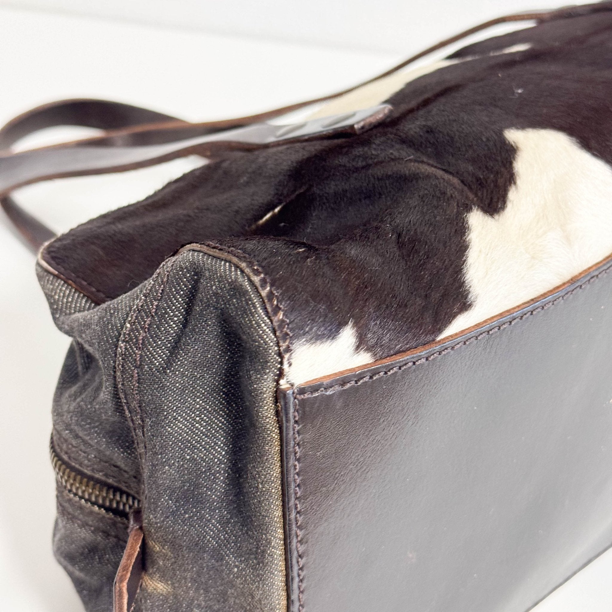 MIU MIU Archive Denim and Pony Hair Shoulder Bag, in , Sold by HIVE PRELOVED - Shoulder Bags, ,