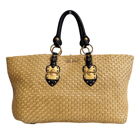 MIU MIU Archive Raffia Leather Tot Bag, in , Sold by HIVE PRELOVED - Totes, ,