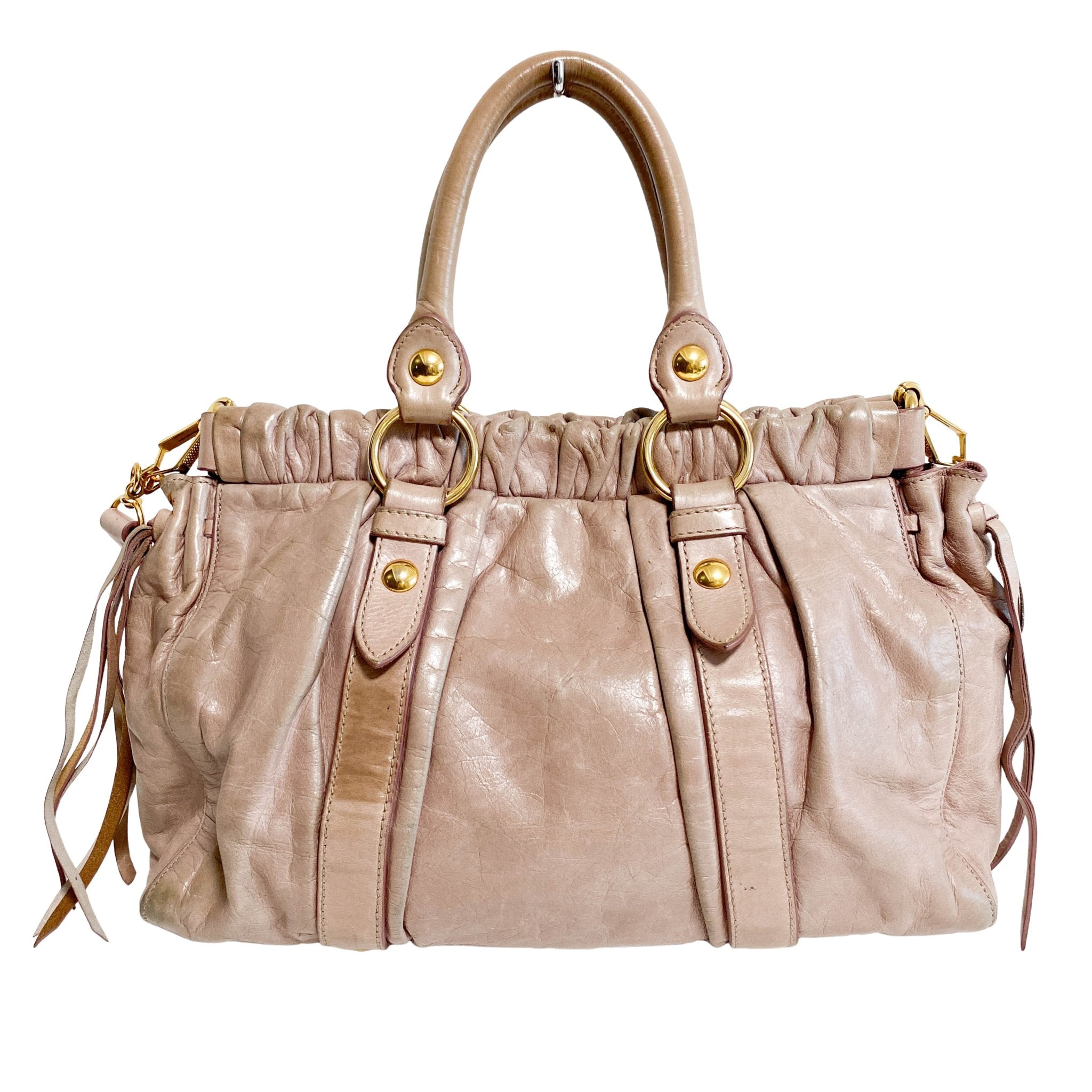 MIU MIU Beige Leather Signature Vitello Handle Shoulder Bag, in , Sold by HIVE PRELOVED - Handle Bags, Shoulder Bags,