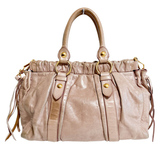MIU MIU Beige Leather Signature Vitello Handle Shoulder Bag, in , Sold by HIVE PRELOVED - Handle Bags, Shoulder Bags,