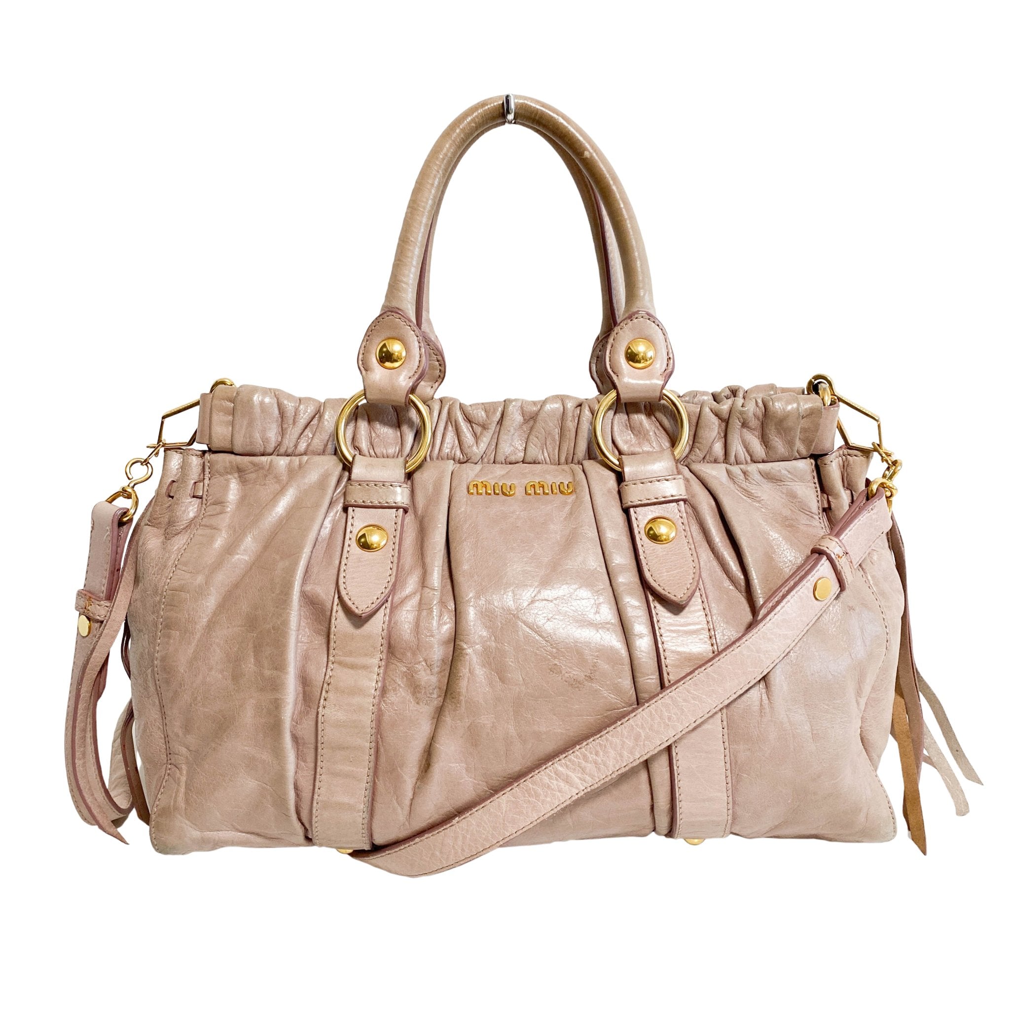 MIU MIU Beige Leather Signature Vitello Handle Shoulder Bag, in , Sold by HIVE PRELOVED - Handle Bags, Shoulder Bags,