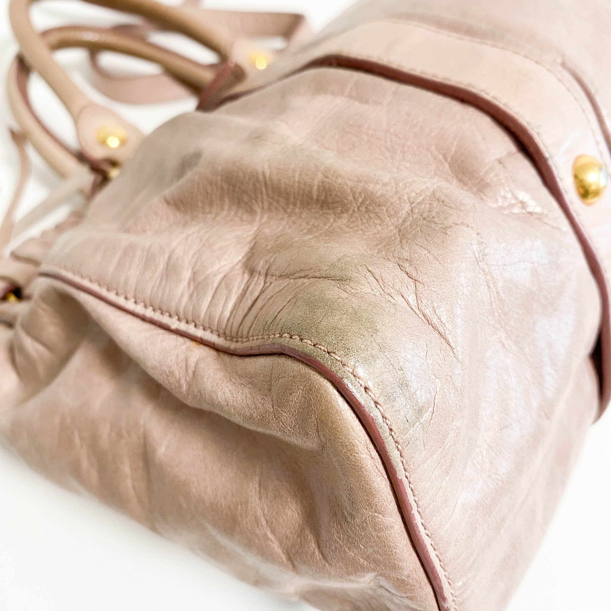 MIU MIU Beige Leather Signature Vitello Handle Shoulder Bag, in , Sold by HIVE PRELOVED - Handle Bags, Shoulder Bags,