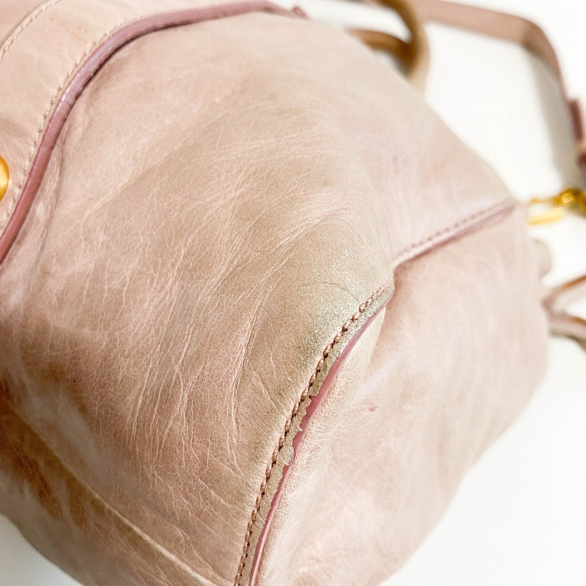 MIU MIU Beige Leather Signature Vitello Handle Shoulder Bag, in , Sold by HIVE PRELOVED - Handle Bags, Shoulder Bags,