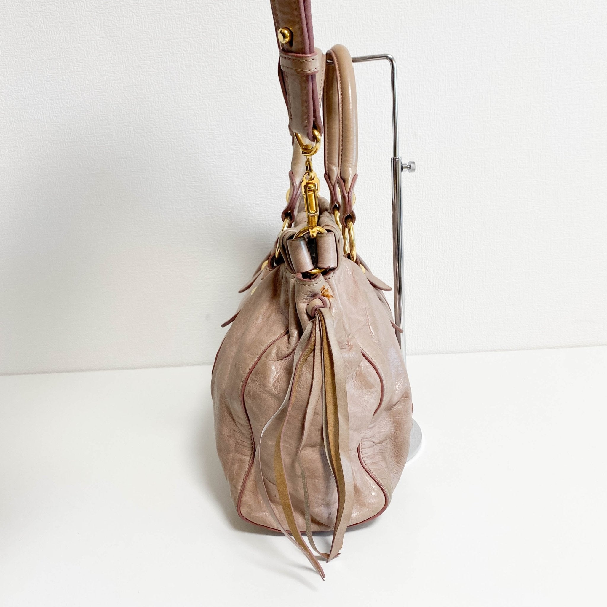 MIU MIU Beige Leather Signature Vitello Handle Shoulder Bag, in , Sold by HIVE PRELOVED - Handle Bags, Shoulder Bags,