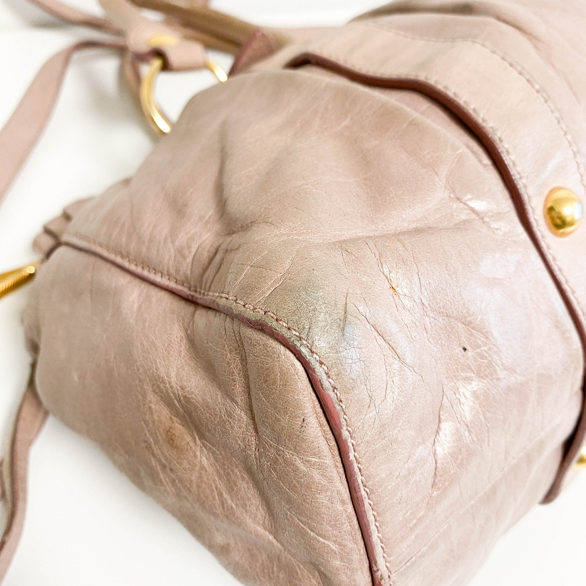 MIU MIU Beige Leather Signature Vitello Handle Shoulder Bag, in , Sold by HIVE PRELOVED - Handle Bags, Shoulder Bags,