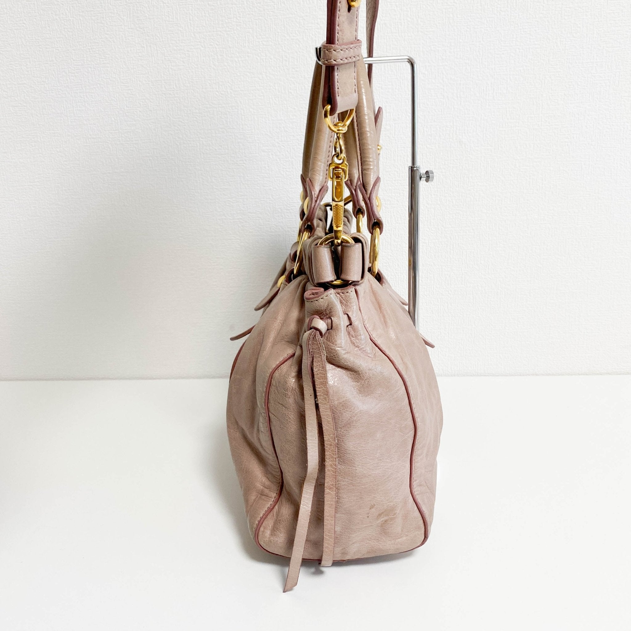 MIU MIU Beige Leather Signature Vitello Handle Shoulder Bag, in , Sold by HIVE PRELOVED - Handle Bags, Shoulder Bags,