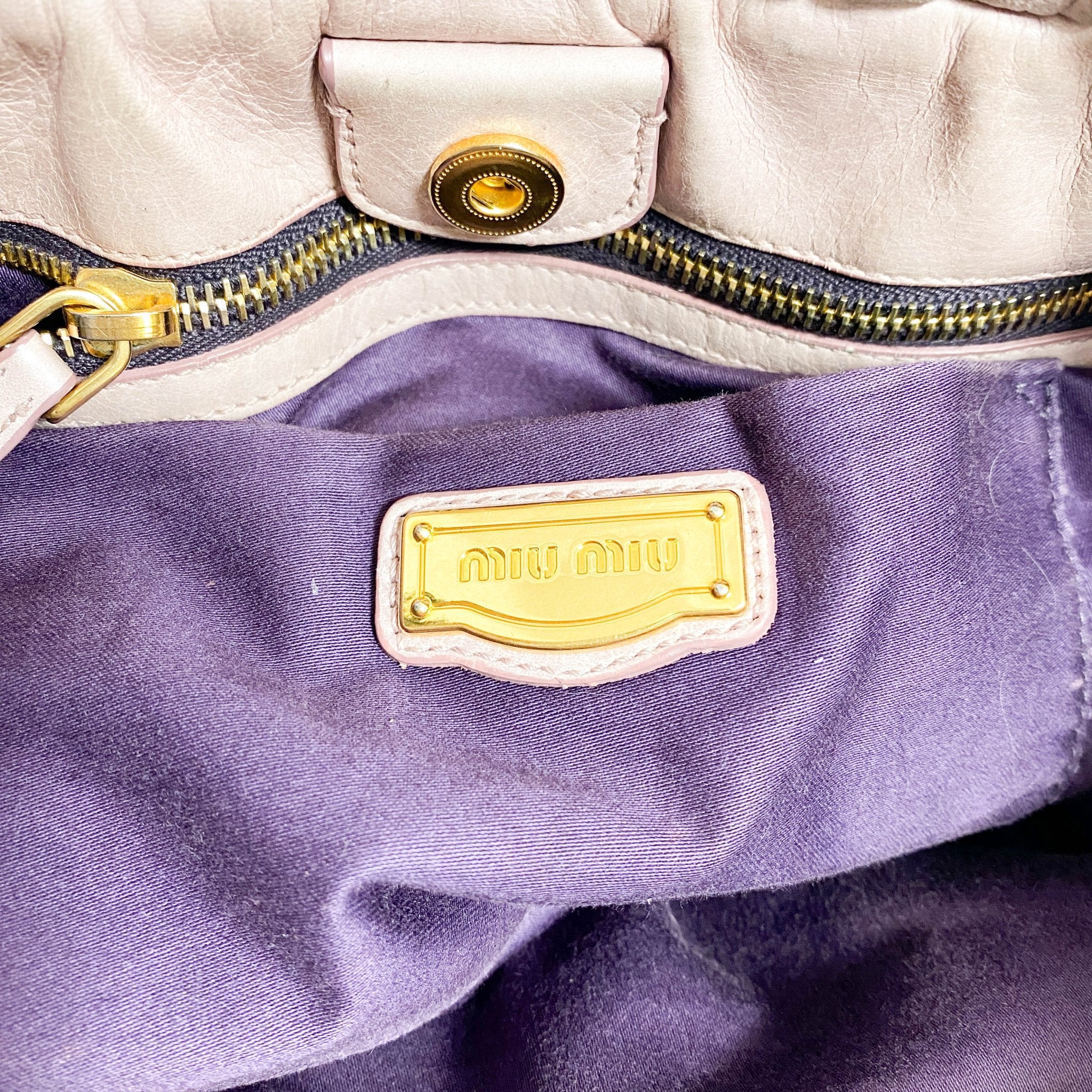 MIU MIU Beige Leather Signature Vitello Handle Shoulder Bag, in , Sold by HIVE PRELOVED - Handle Bags, Shoulder Bags,