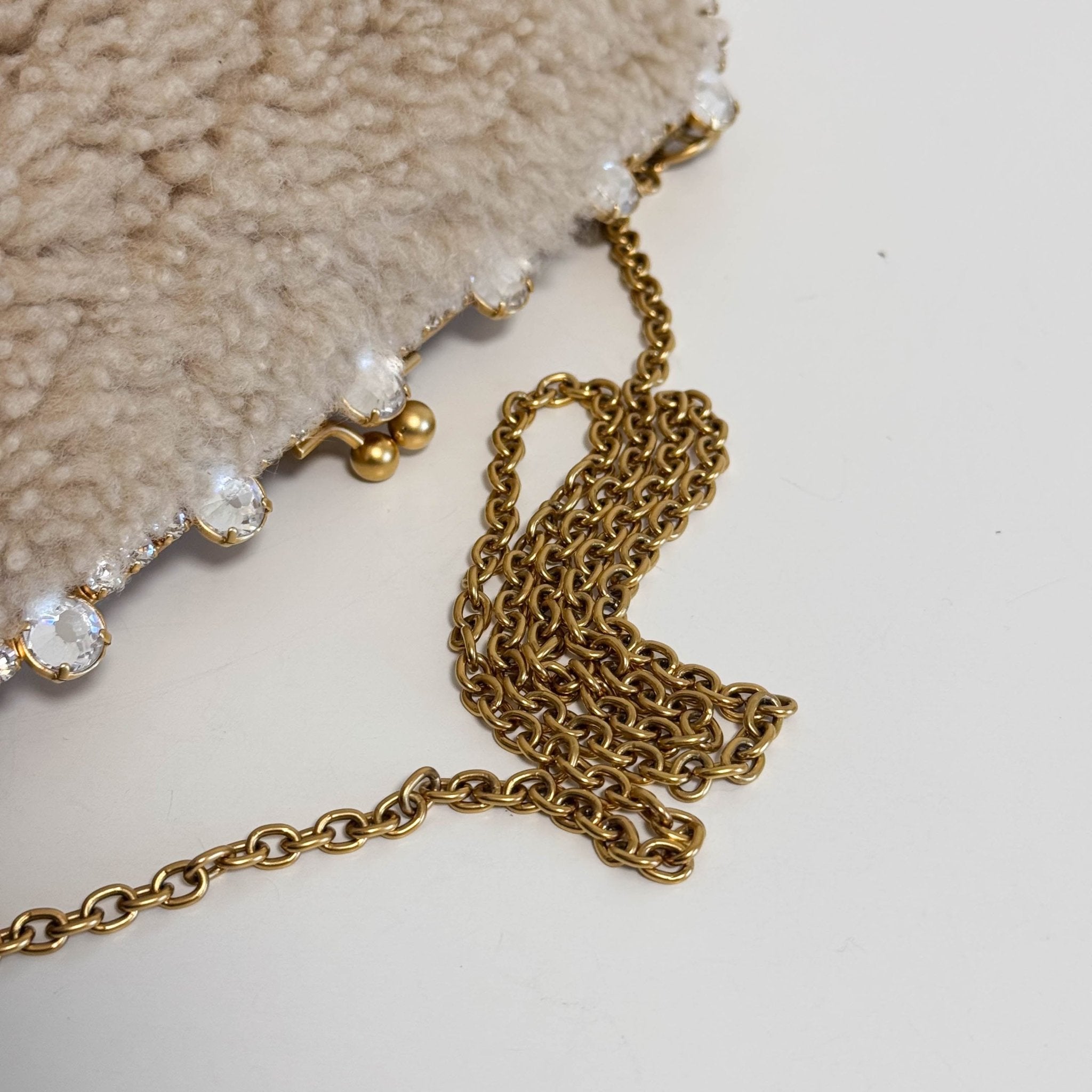 MIU MIU Beige Sheep Fur Bijou Chain Shoulder Bag, in , Sold by HIVE PRELOVED - Shoulder Bags, ,