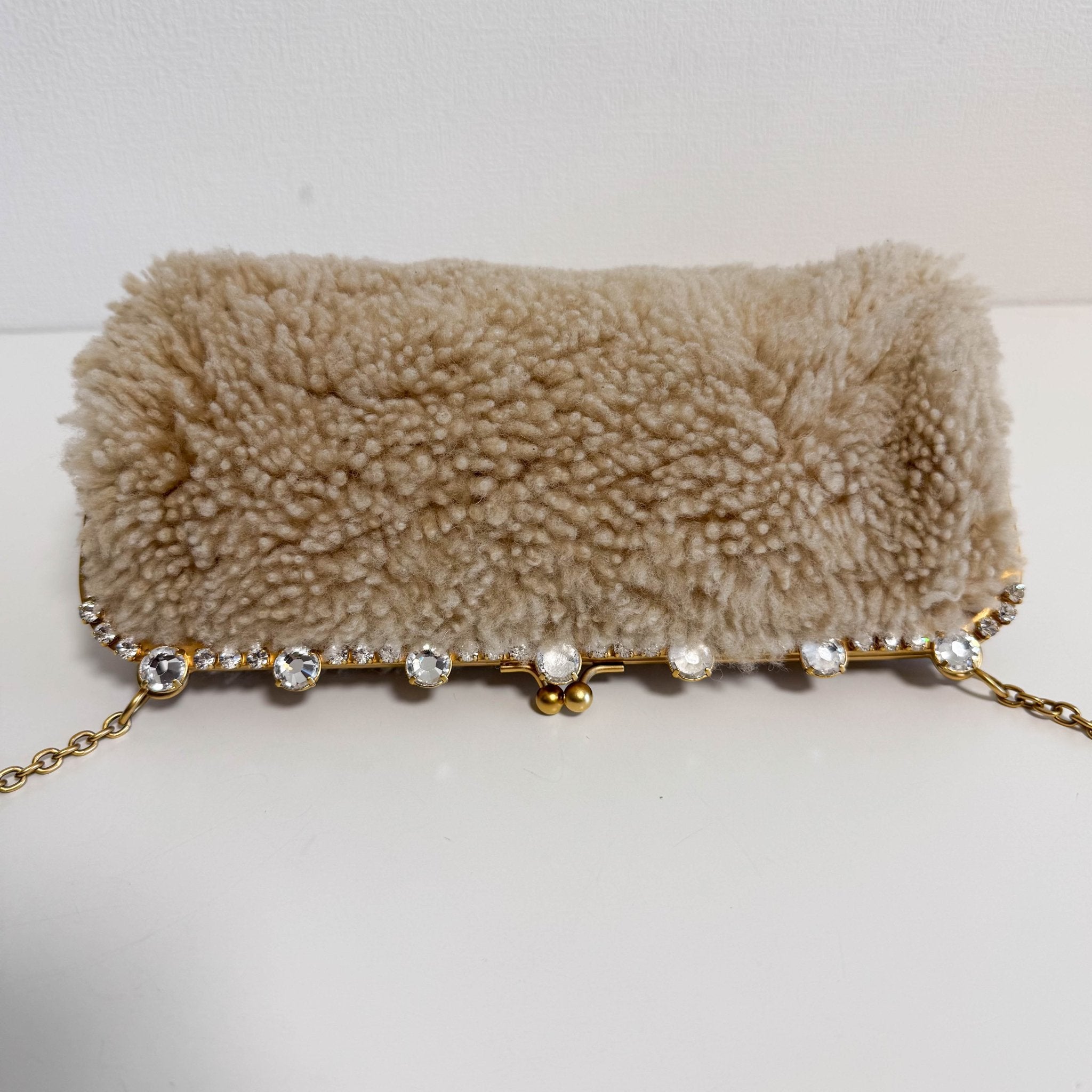 MIU MIU Beige Sheep Fur Bijou Chain Shoulder Bag, in , Sold by HIVE PRELOVED - Shoulder Bags, ,