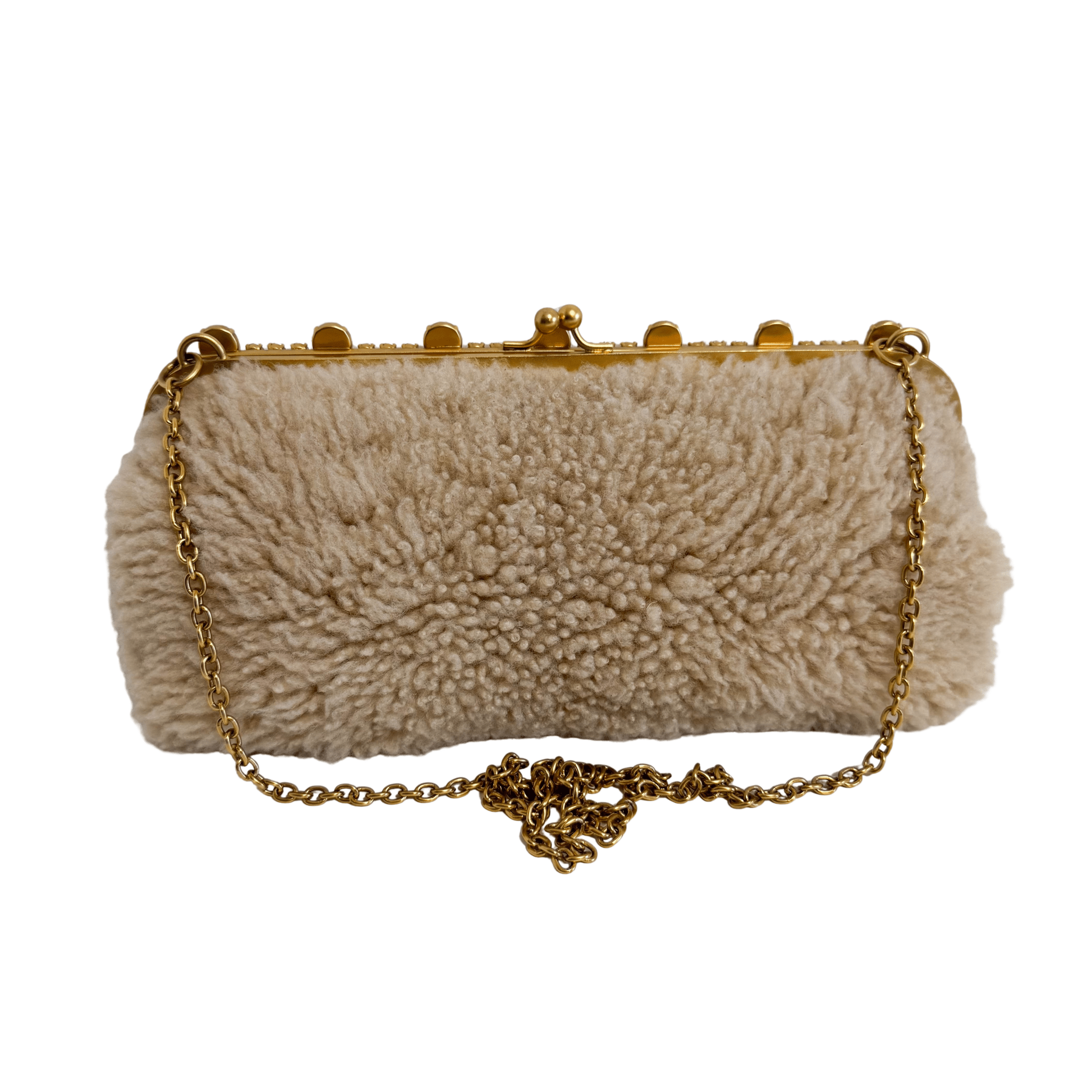 MIU MIU Beige Sheep Fur Bijou Chain Shoulder Bag, in , Sold by HIVE PRELOVED - Shoulder Bags, ,