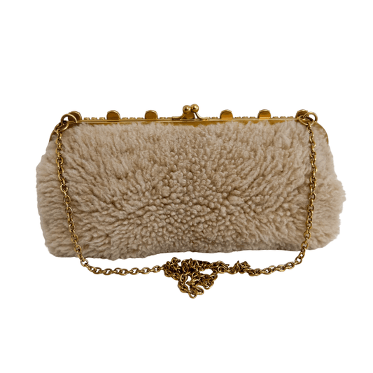 MIU MIU Beige Sheep Fur Bijou Chain Shoulder Bag, in , Sold by HIVE PRELOVED - Shoulder Bags, ,