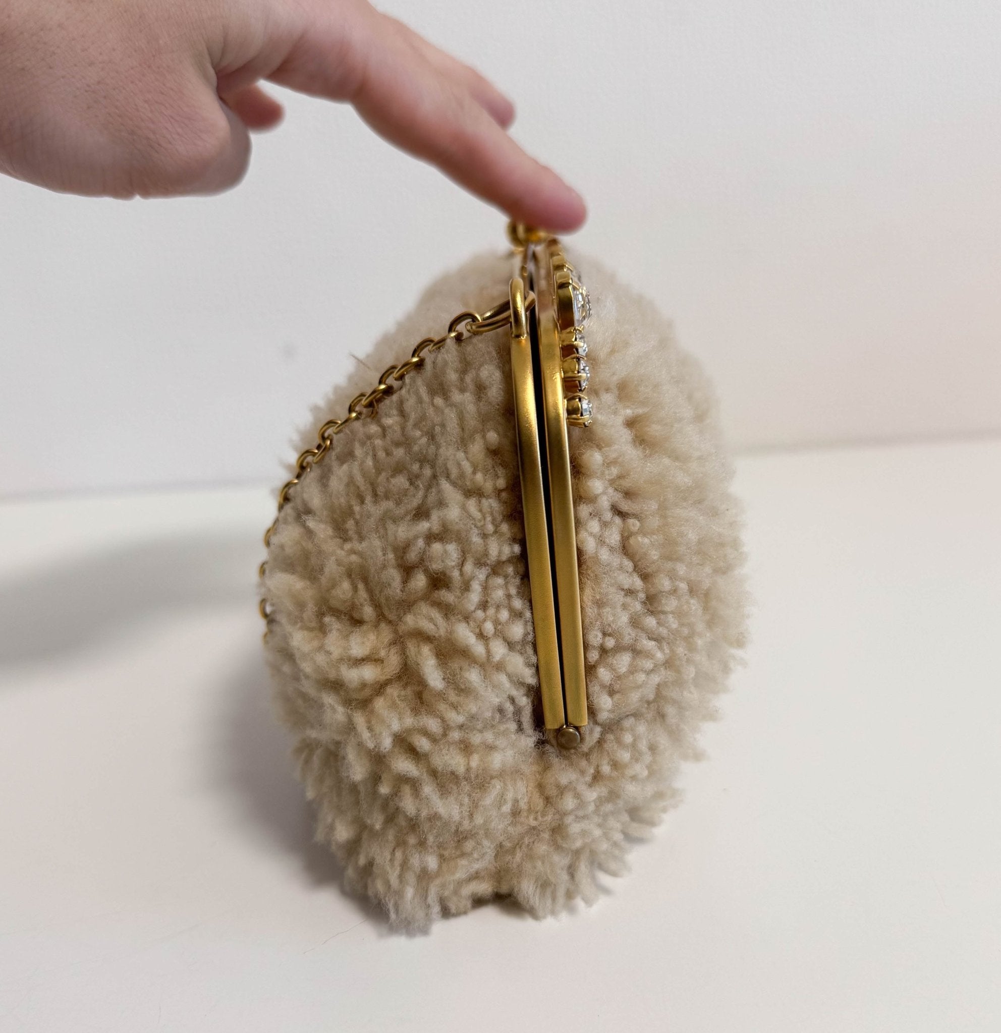 MIU MIU Beige Sheep Fur Bijou Chain Shoulder Bag, in , Sold by HIVE PRELOVED - Shoulder Bags, ,