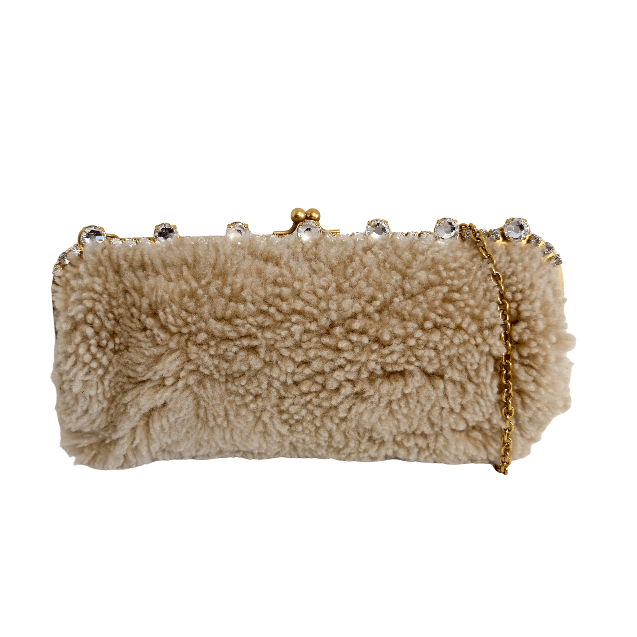 MIU MIU Beige Sheep Fur Bijou Chain Shoulder Bag, in , Sold by HIVE PRELOVED - Shoulder Bags, ,