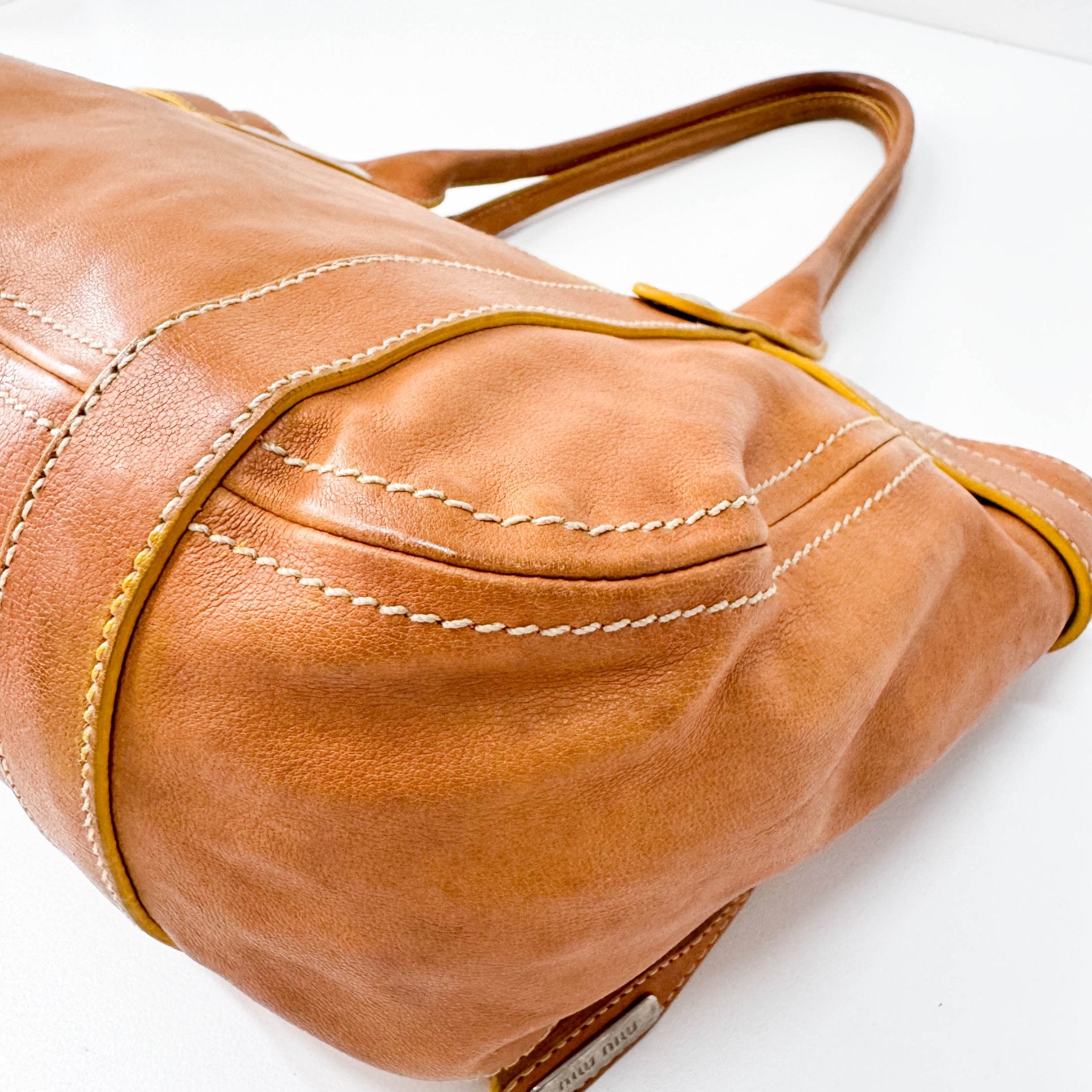 MIU MIU Belt Buckle Caramel Brown Leather Tote Shoulder Bag, in , Sold by HIVE PRELOVED - Shoulder Bags, ,