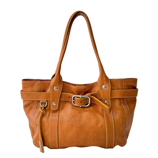MIU MIU Belt Buckle Caramel Brown Leather Tote Shoulder Bag, in , Sold by HIVE PRELOVED - Shoulder Bags, ,