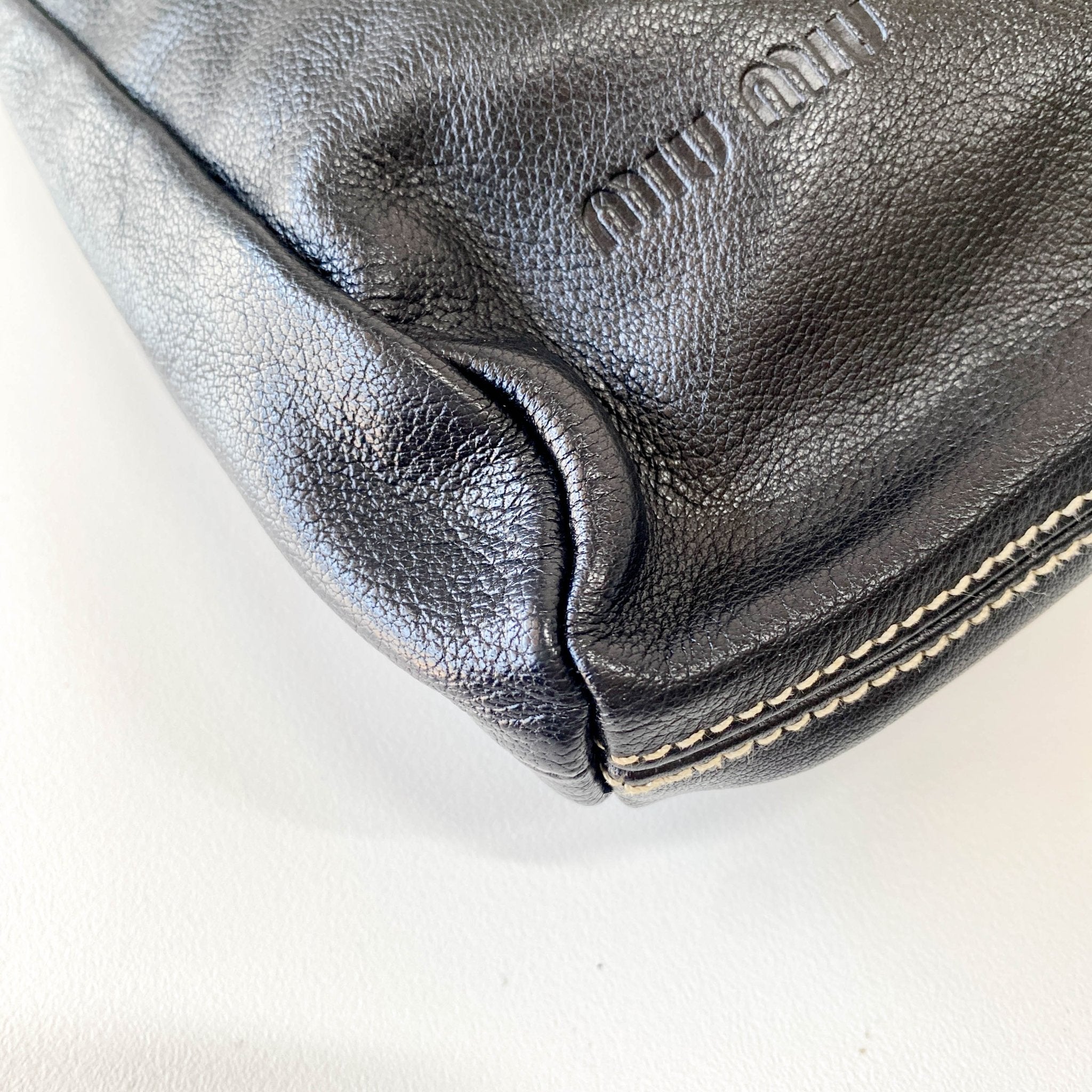 MIU MIU Black Leather with Contrast White Stitching Shoulder Bag, in , Sold by HIVE PRELOVED - Shoulder Bags, ,