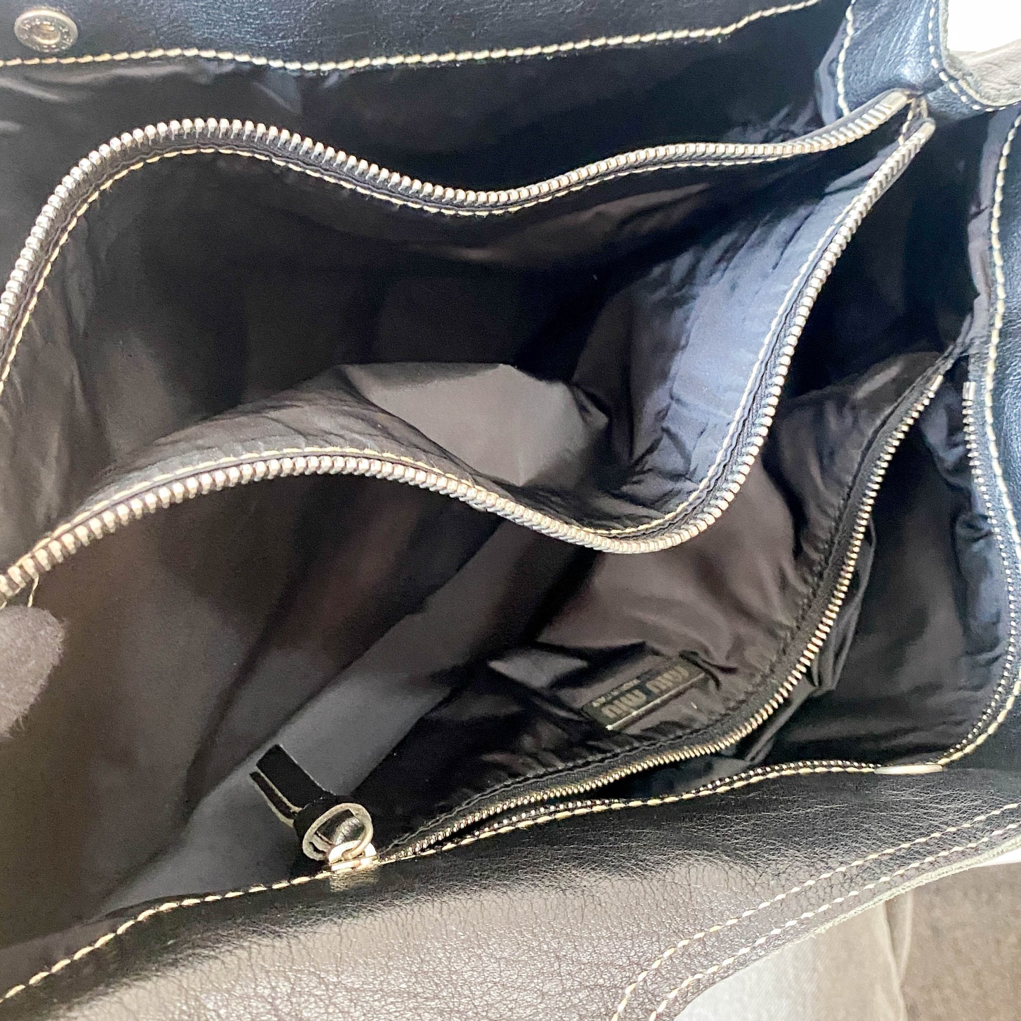 MIU MIU Black Leather with Contrast White Stitching Shoulder Bag, in , Sold by HIVE PRELOVED - Shoulder Bags, ,