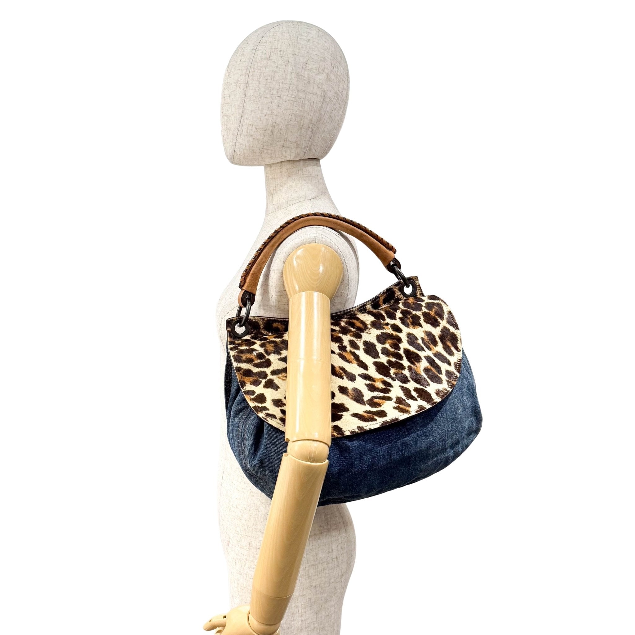 MIU MIU Blue Denim & Leopard Pony Hair Print Shoulder Bag, in , Sold by HIVE PRELOVED - Shoulder Bags, ,